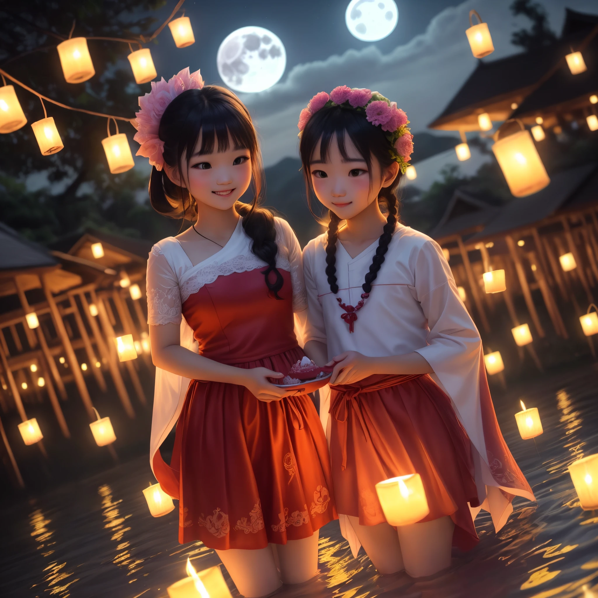 Cute perfect loy krathong on blood full-moon