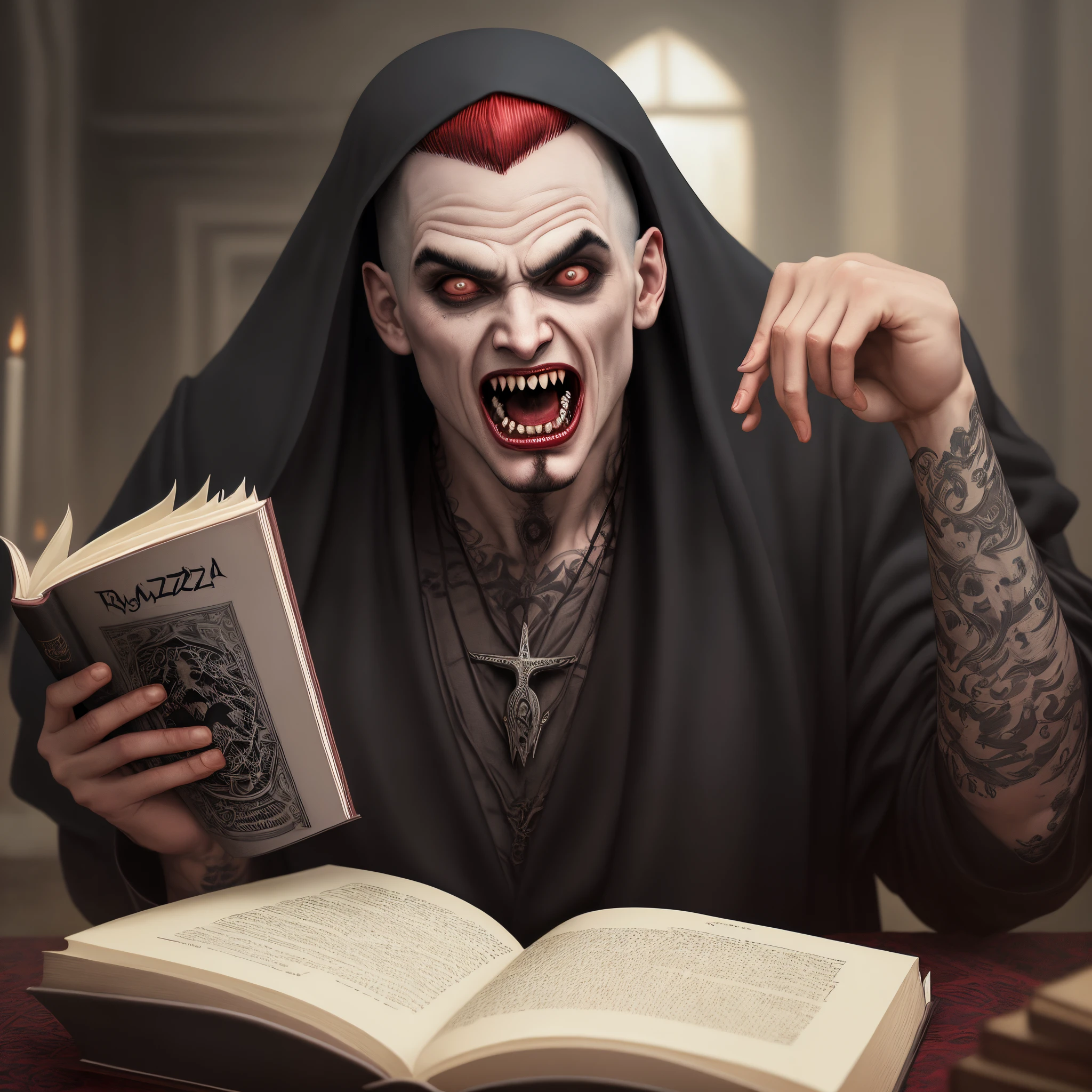 Imagem de rapaz vampiro e rapaz lobisomem para capar de livro de terror