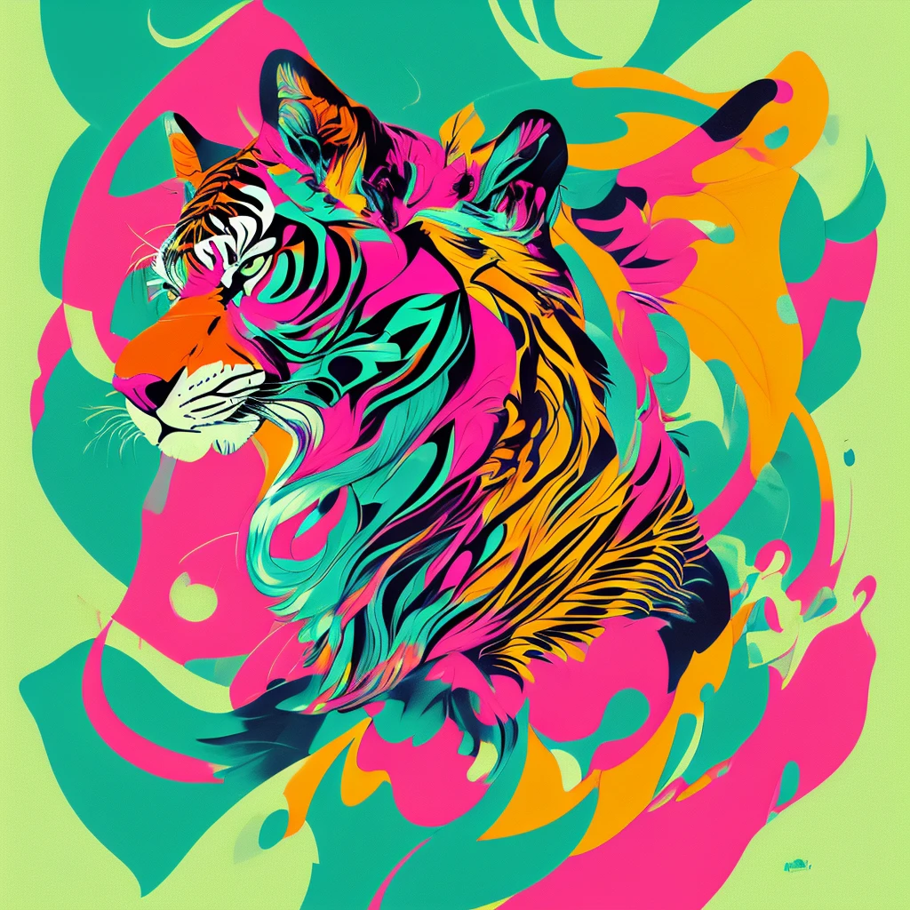 ::style vetor, logotipo vetorizado de um tigre, logo em (((formato arredondado))), vivid colors, contornos e fundos brancos, chamas em volta do logo  ::n_style fundo da imagem, deformations in the logo, cartoon, anime