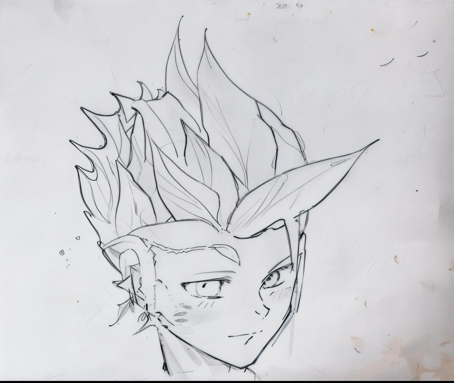 drawing of a young man with a hairstyle and a leaf on his head, um desenho de anime, desenho de anime, Gatilho Estilo de Arte de Anime, sombreamento de anime), sombreamento de anime, desenho simples, anime sketch, desenho estilo anime, um desenho, personagem estilo anime, personagem de anime, Manga Drawing, a manga drawing, estilo de arte de anime, em estilo anime, sem sombreamento