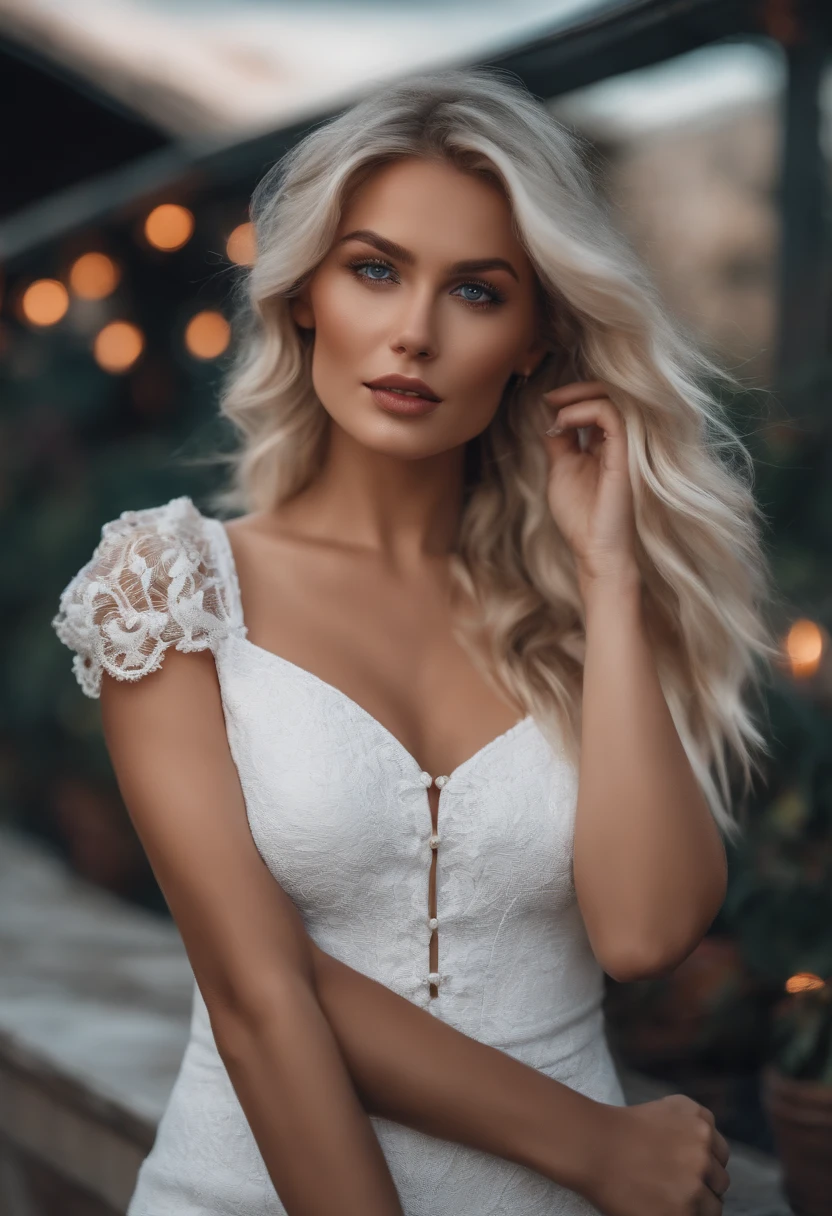 realistic white female instagram influencer, best quality, short wavy blonde, 1 girl, blue eyes, in a club