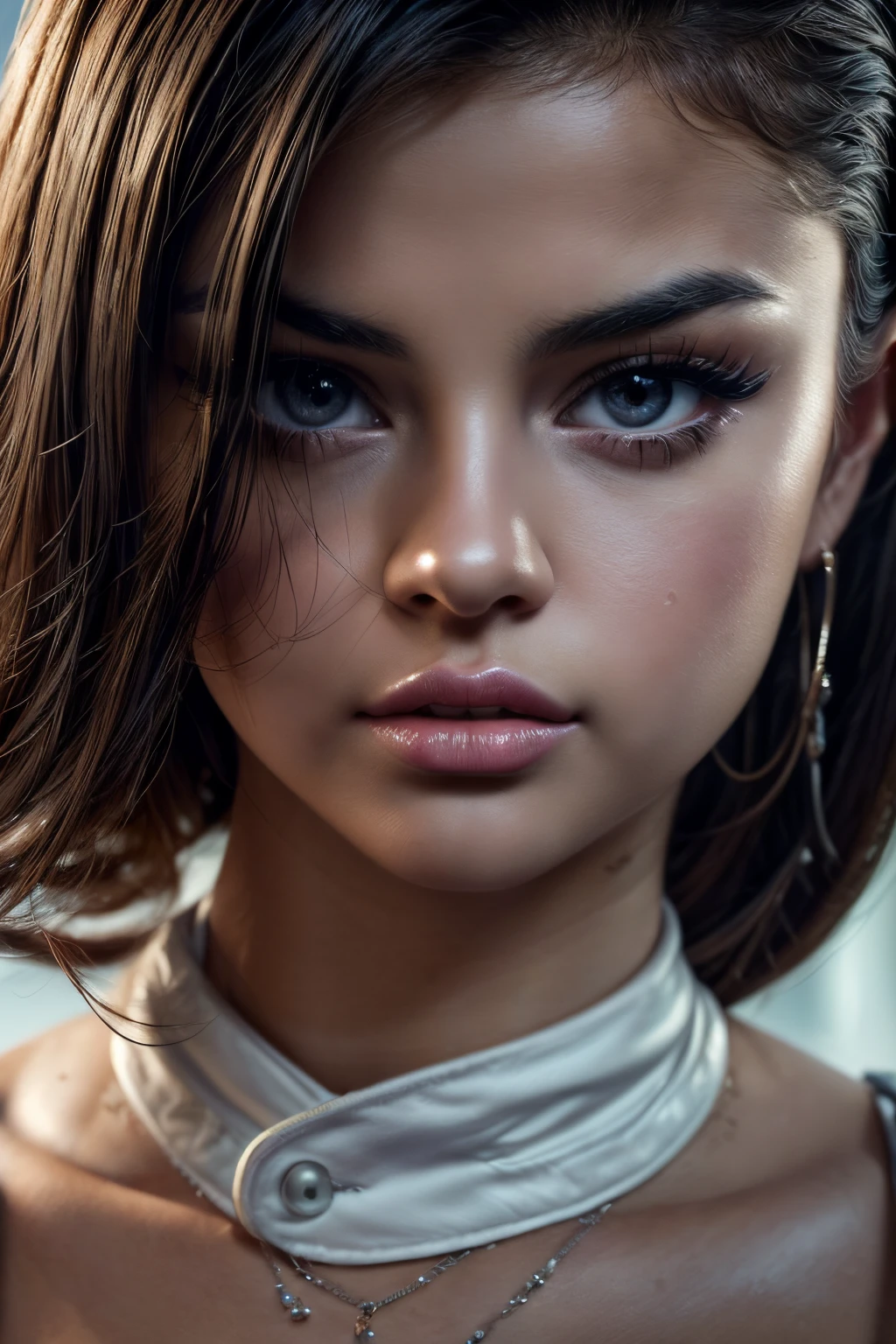 (best quality,4k,8k,highres,masterpiece:1.2),ultra-detailed,(realistic,photorealistic,photo-realistic:1.37),Selena Gomez,0mib,pink,white,sexy,skirt,hot,open jacket,[surrealist],beautiful detailed eyes,beautiful detailed lips,longeyelashes,portrait,studio lighting,vivid colors