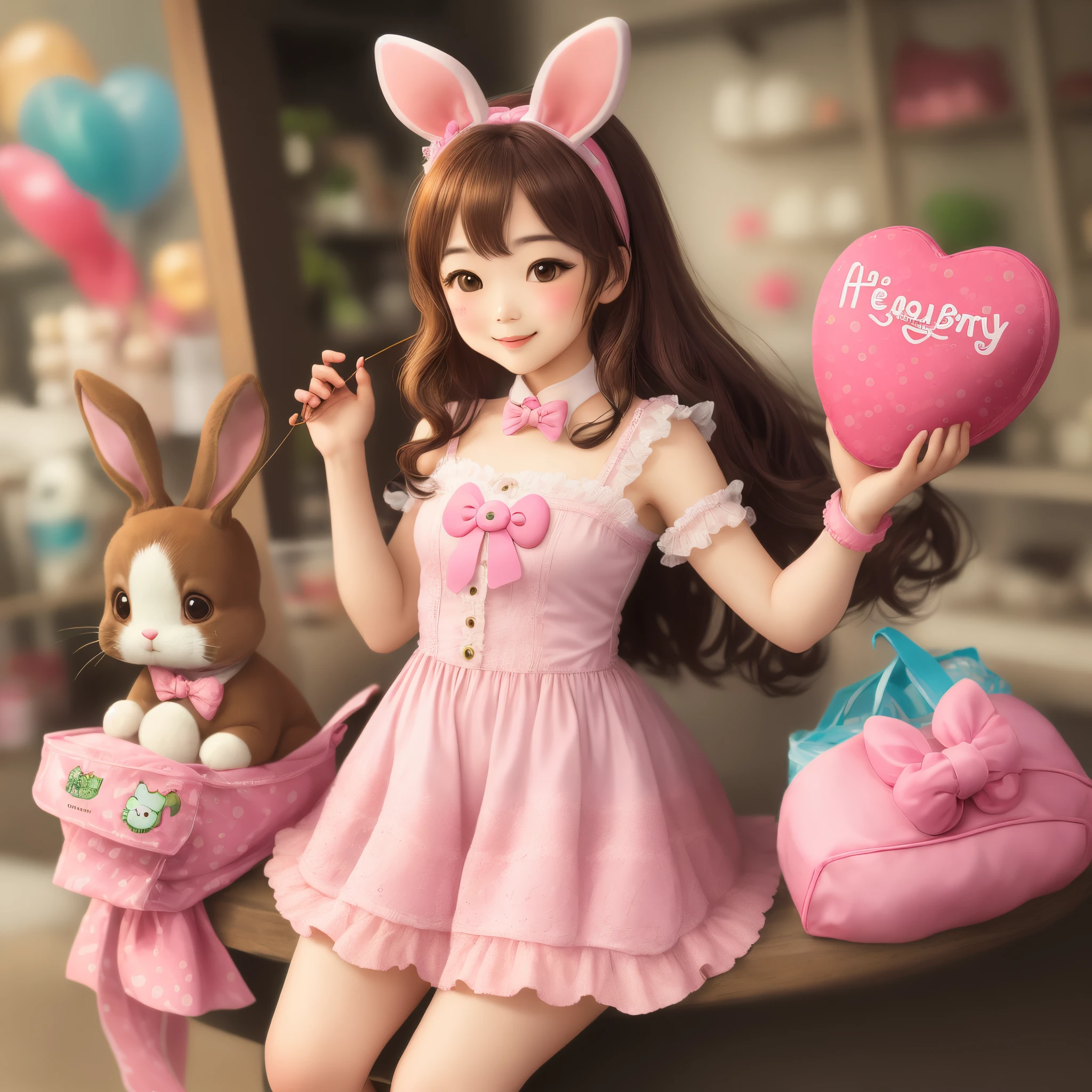 Hello kitty character  a brown bunny with a pink bow