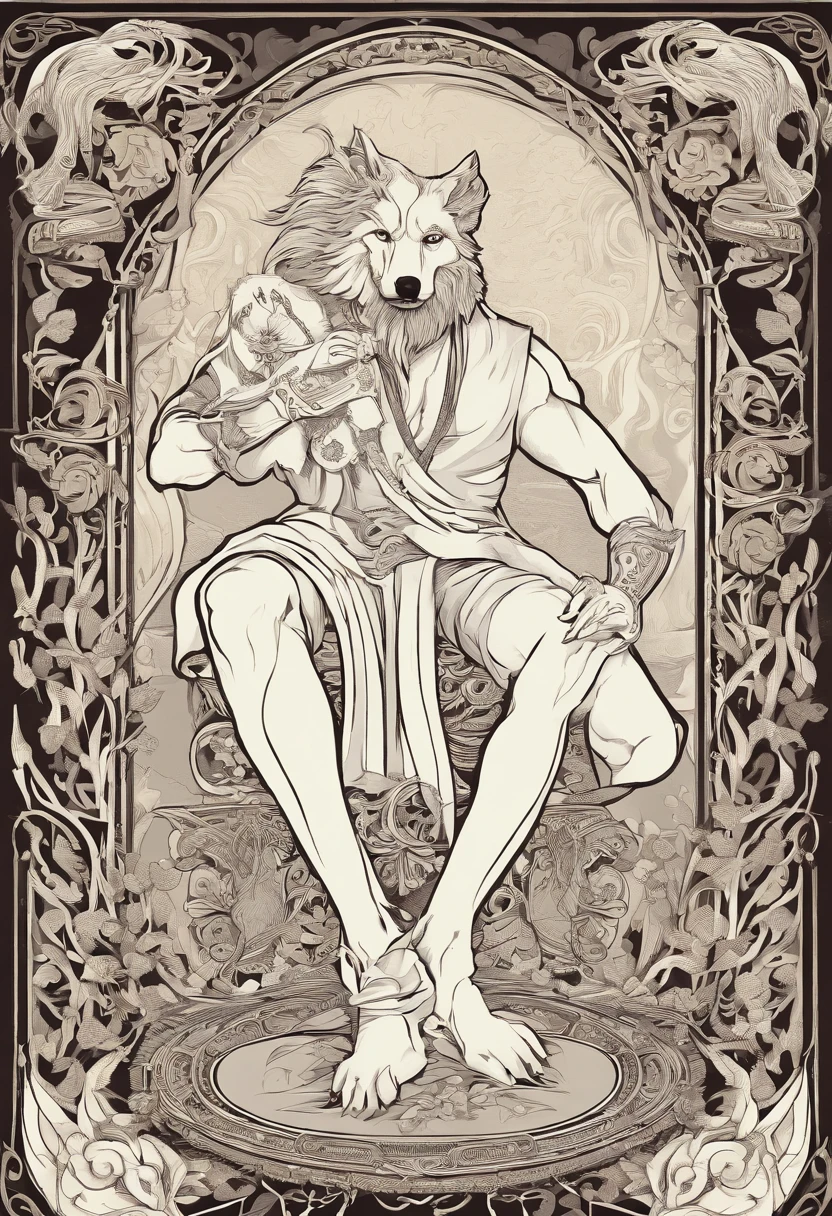 Man wearing a white wolf mask, holding a cigarette, smoke, side view sitting, one leg down, text “Let’s Talk Liquor”