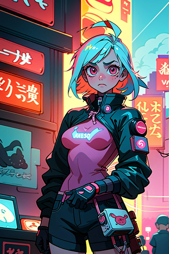 (best quality, masterpiece), 1girl, holo jacket, cyberpunk, neon, fog, (cartoon: 1.5), sexy, thong, big chest, tight, small, small, neon signs, ramen shop, fishnet very low, transparent, very long hair, from the back, ass, bubble butt,