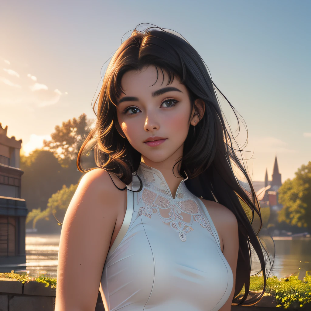 (Extremely detailed 8k wallpaper:2), (photo:2), (23 years old soigne Beautiful girl:2), (gives a lecture to friends:2), detailed (Face and eyes), (hyper realistic:1), (highly detailed:1), (epic realistic:1), rim light, (maximum details:1), cozy, (fullbody:1.3), (looking at viewer:2.0), (Woman's Attractive Qualities:2), (Attractive Woman:2), (Attractive:2), Smile, Intelligence, Empathy, Gracefulness, Sense of Style, Fitness, Grooming, Optimism, (Sensitivity:2), Sincerity, Romantic Gestures, Playfulness, Fashion Sense, (Sensuality:2), Charm, Modesty, Thoughtfulness, (Femininity:1), Flirtatiousness, Warmth, (Physical attractiveness:2), A beautiful smile, A love of life, strength and power, vulnerability, curiosity, wonder, love, (nature background:2), kawaii, waifu, Beautiful breasts, (attractive body:2), (Beautiful body:2), Beautiful pose, attractive pose, (Beautiful legs:1.0), (Beautiful clothes:1), (classic clothes:2), (elegant clothes:2), (European clothes:2), detailed clothes, (skirt:1), (blouse:1), (provocative pose)