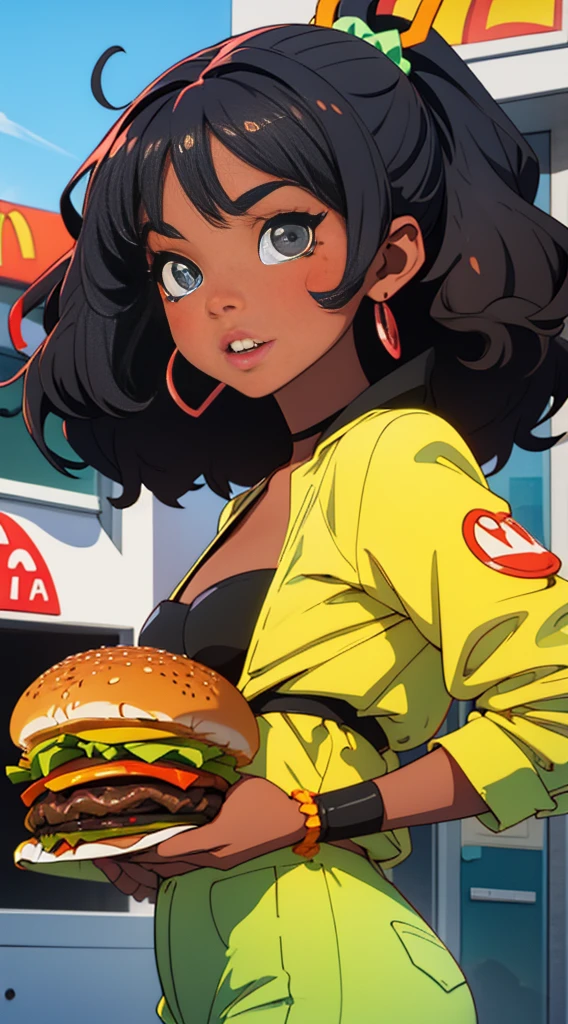  com、(hot:1.2)、McDonalds、curto_Hair、cortes de bob、Enorme teto、laranja_Hair、clivagem da mama、Um sexy、hamburgers、Ultra mini saia、A black man is by your side