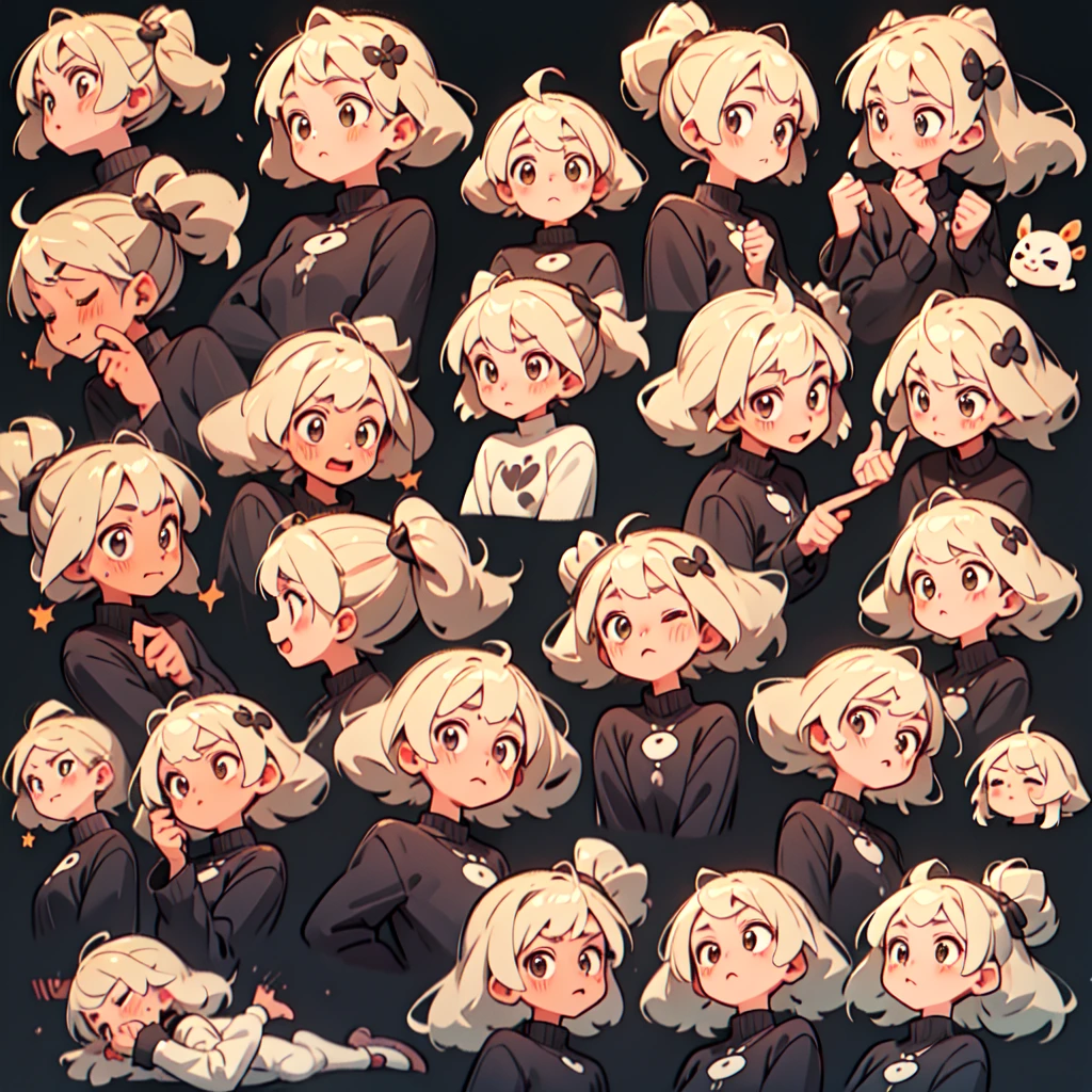 pacote avatar bonito, pacote de emojis, Mesma meninade hair, olhos verdes, multiples poses and expressions, camisa branca, 4k, master part, best quality, Alinhar arranjo