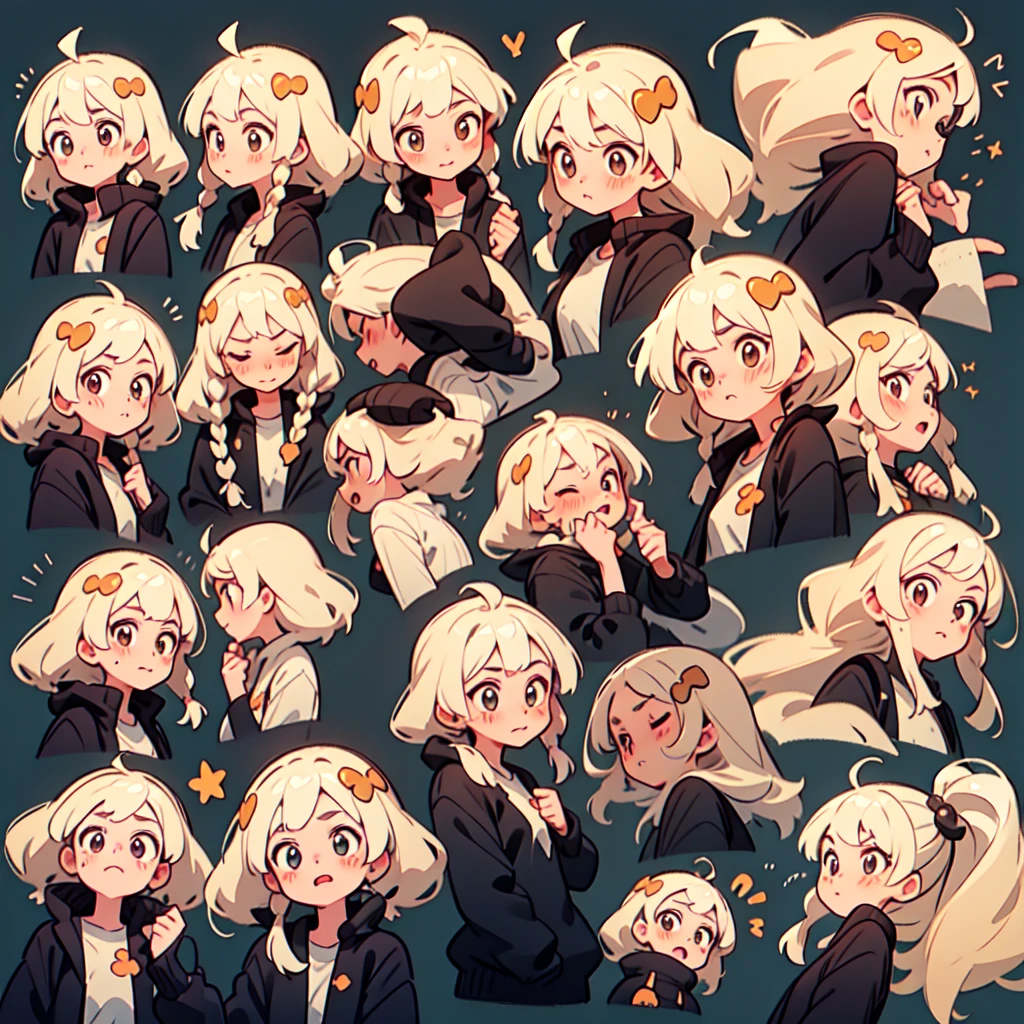 pacote avatar bonito, pacote de emojis, Mesma meninade hair, olhos verdes, multiples poses and expressions, camisa branca, 4k, master part, best quality, Alinhar arranjo