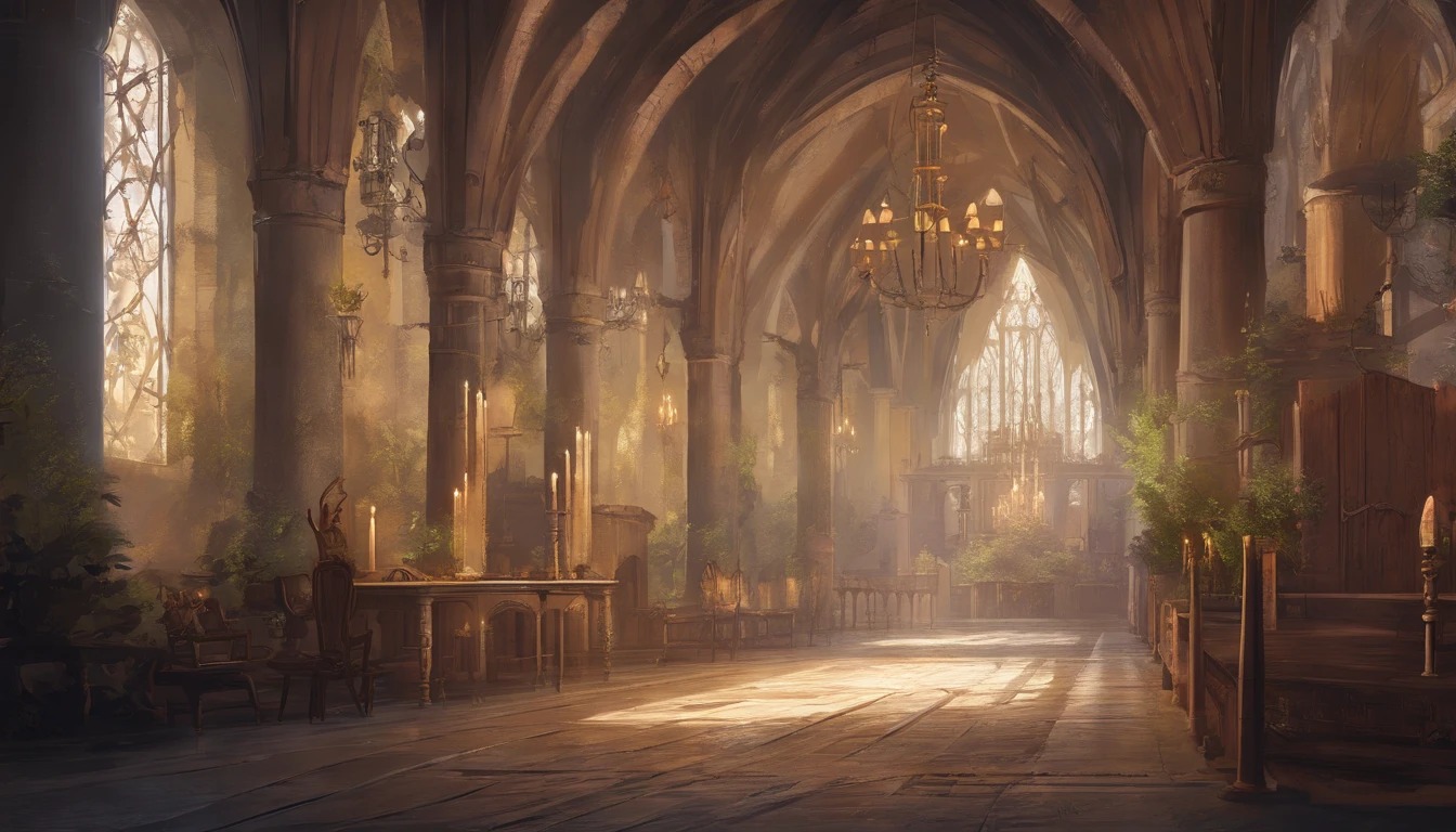 medieval fantasy noble estate in at the far end of a grand hall, farther away from prying eyes and ears