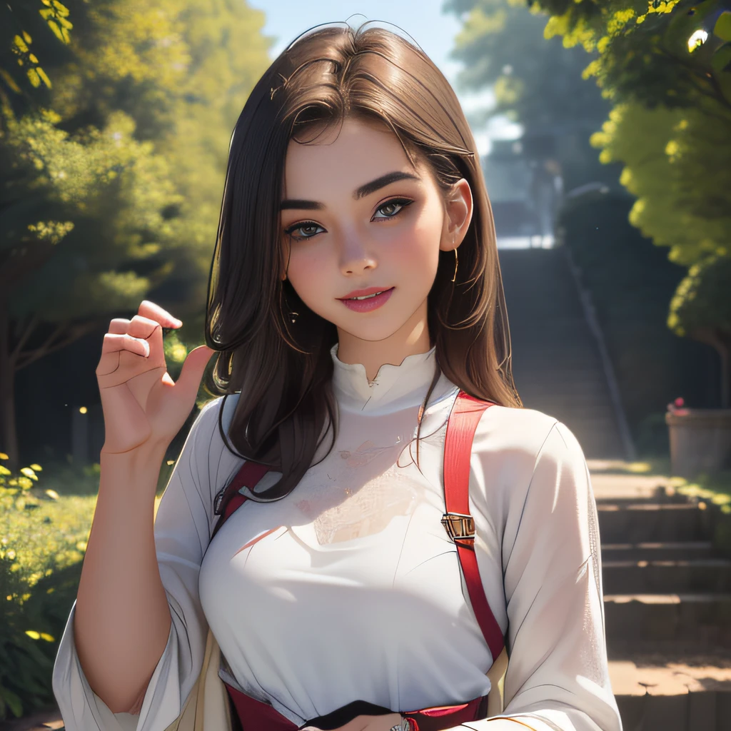 (Extremely detailed 8k wallpaper:2), (photo:2), (soigne Beautiful girl:2), (gives a lecture to friends:2), detailed (Face and eyes), (hyper realistic:1), (highly detailed:1), (epic realistic:1), rim light, (maximum details:1), cozy, (fullbody:1.3), (looking at viewer:2), (Woman's Attractive Qualities:2), (Attractive Woman:2), (Attractive:2), Smile, Intelligence, Empathy, Gracefulness, Sense of Style, Fitness, Grooming, Optimism, (Sensitivity:2), Sincerity, Romantic Gestures, Playfulness, Fashion Sense, (Sensuality:2), Charm, Modesty, Thoughtfulness, (Femininity:1), Flirtatiousness, Warmth, (Physical attractiveness:2), A beautiful smile, A love of life, strength and power, vulnerability, curiosity, wonder, love, (nature background:2), kawaii, waifu, Beautiful breasts, (attractive body:2), (Beautiful body:2), Beautiful pose, attractive pose, (Beautiful legs:1.0), (spread legs:1.0), (Beautiful clothes:1), (classic clothes:2), (elegant clothes:2), (European clothes:2), detailed clothes, (skirt:1), (blouse:1), (provocative pose)