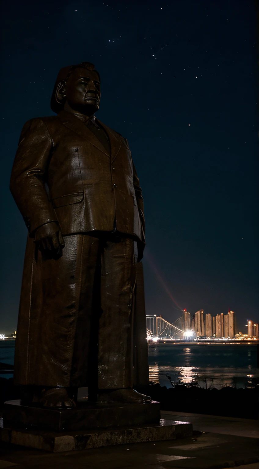 Ilha de Pascoa, estatua gigante Moais de noite