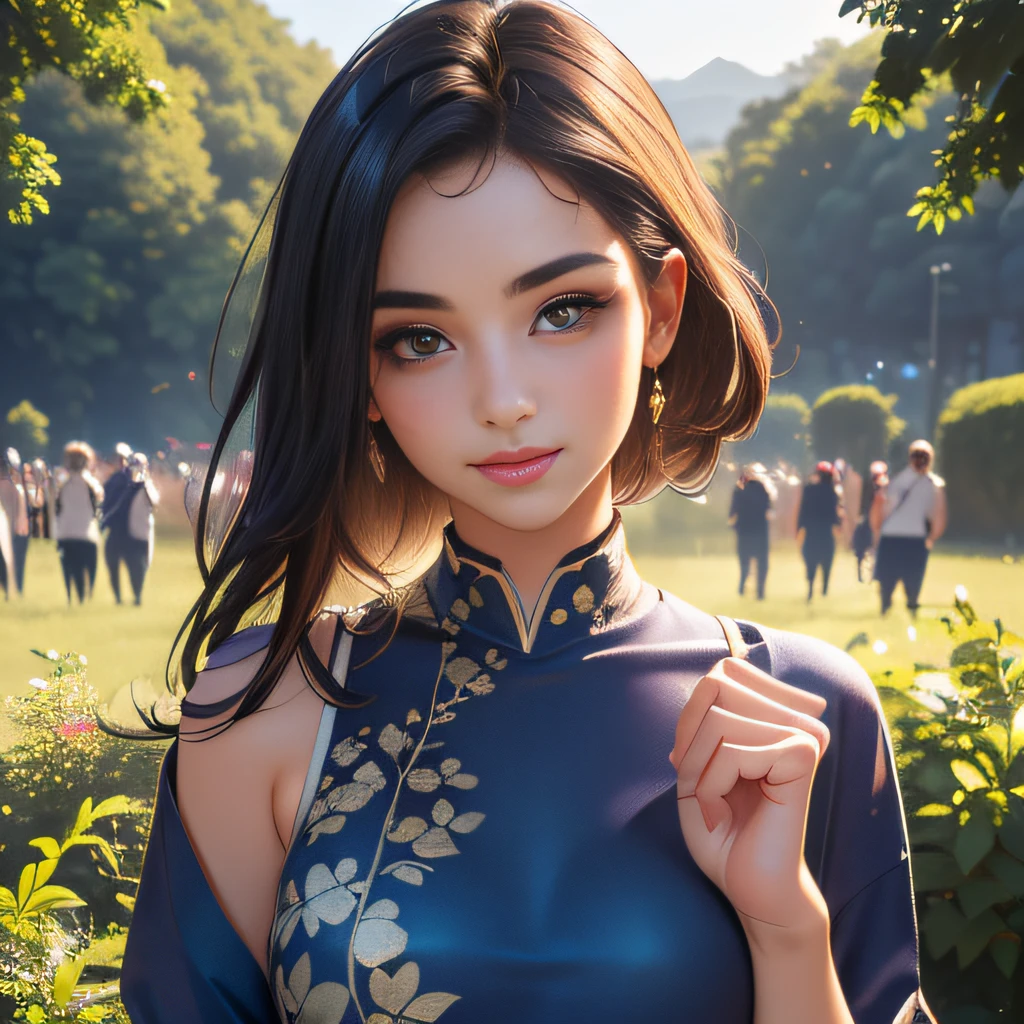 (Extremely detailed 8k wallpaper:2), (photo:2), (26 years old soigne Beautiful girl:2), (gives a lecture to friends:2), detailed (Face and eyes), (hyper realistic:1), (highly detailed:1), (epic realistic:1), rim light, (maximum details:1), cozy, (fullbody:1.3), (looking at viewer:2), (Woman's Attractive Qualities:2), (Attractive Woman:2), (Attractive:2), Smile, Intelligence, Empathy, Gracefulness, Sense of Style, Fitness, Grooming, Optimism, (Sensitivity:2), Sincerity, Romantic Gestures, Playfulness, Fashion Sense, (Sensuality:2), Charm, Modesty, Thoughtfulness, (Femininity:1), Flirtatiousness, Warmth, (Physical attractiveness:2), A beautiful smile, A love of life, strength and power, vulnerability, curiosity, wonder, love, (nature background:2), kawaii, waifu, Beautiful breasts, (attractive body:2), (Beautiful body:2), Beautiful pose, attractive pose, (Beautiful legs:1.0), (Beautiful clothes:1), (classic clothes:2), (elegant clothes:2), (European clothes:2), detailed clothes, (skirt:1), (blouse:1), (provocative pose)