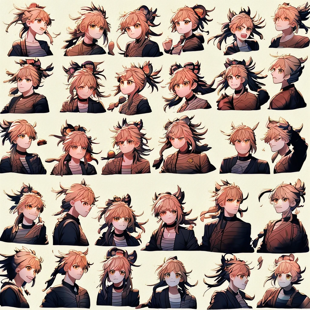 1 cinta, ((Yoimiya_Genshin)), cabelos amarelos,9 grades,3*3 grades,9 pacotes de emojis,9 poses and expressions,Estilo Disney,black strokes,different emotions,8k