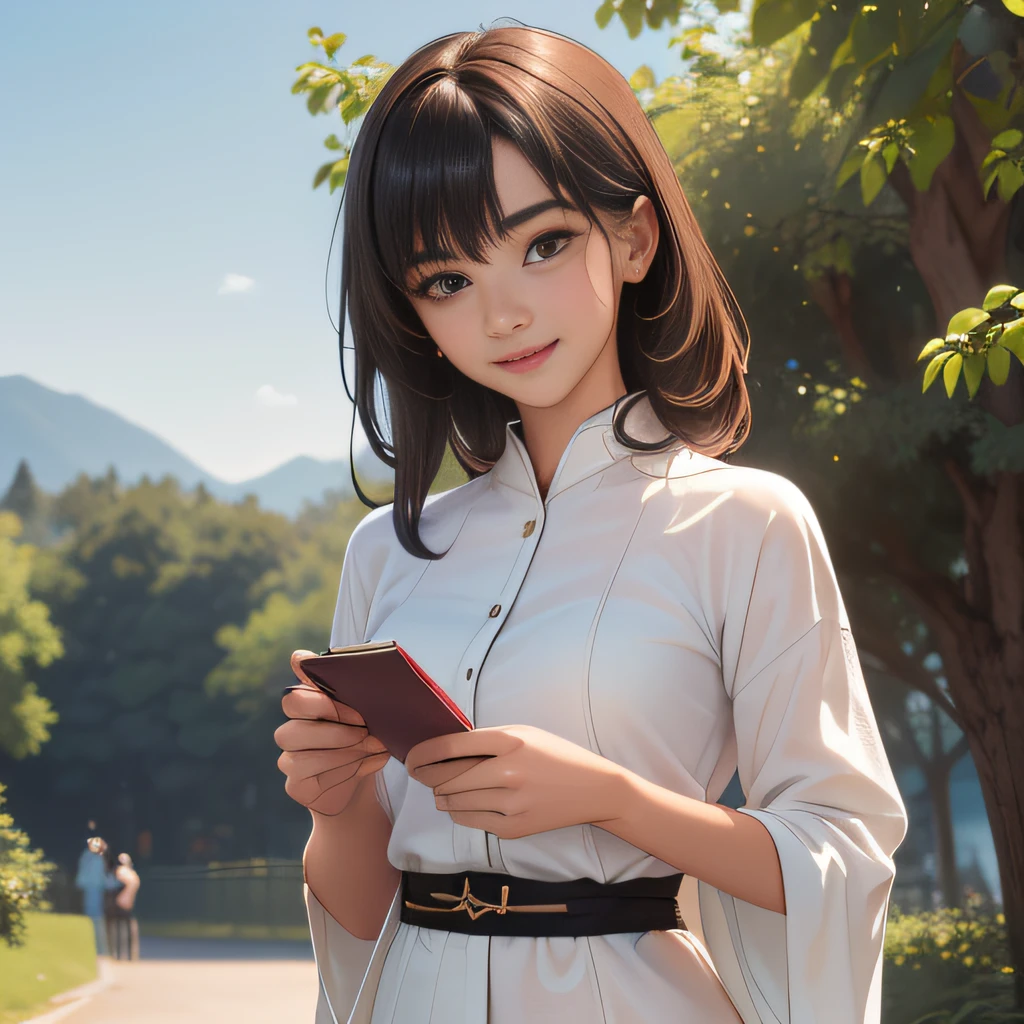 (Extremely detailed 8k wallpaper:2), (photo:2), (26 years old soigne Beautiful girl:2), (gives a lecture to friends:2), detailed (Face and eyes), (hyper realistic:1), (highly detailed:1), (epic realistic:1), rim light, (maximum details:1), cozy, (fullbody:1.3), (looking at viewer:2), (Woman's Attractive Qualities:2), (Attractive Woman:2), (Attractive:2), Smile, Intelligence, Empathy, Gracefulness, Sense of Style, Fitness, Grooming, Optimism, (Sensitivity:2), Sincerity, Romantic Gestures, Playfulness, Fashion Sense, (Sensuality:2), Charm, Modesty, Thoughtfulness, (Femininity:1), Flirtatiousness, Warmth, (Physical attractiveness:2), A beautiful smile, A love of life, strength and power, vulnerability, curiosity, wonder, love, (nature background:2), kawaii, waifu, Beautiful breasts, (attractive body:2), (Beautiful body:2), Beautiful pose, attractive pose, (Beautiful legs:1.0), (Beautiful clothes:1), (classic clothes:2), (elegant clothes:2), (European clothes:2), detailed clothes, (skirt:1), (blouse:1), (provocative pose)