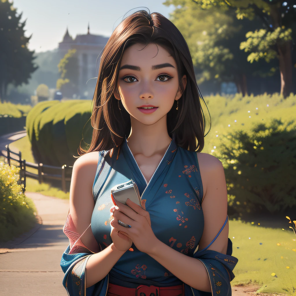 (Extremely detailed 8k wallpaper:2), (photo:2), (26 years old soigne Beautiful girl:2), (gives a lecture to friends:2), detailed (Face and eyes), (hyper realistic:1), (highly detailed:1), (epic realistic:1), rim light, (maximum details:1), cozy, (fullbody:1.3), (looking at viewer:2), (Woman's Attractive Qualities:2), (Attractive Woman:2), (Attractive:2), Smile, Intelligence, Empathy, Gracefulness, Sense of Style, Fitness, Grooming, Optimism, (Sensitivity:2), Sincerity, Romantic Gestures, Playfulness, Fashion Sense, (Sensuality:2), Charm, Modesty, Thoughtfulness, (Femininity:1), Flirtatiousness, Warmth, (Physical attractiveness:2), A beautiful smile, A love of life, strength and power, vulnerability, curiosity, wonder, love, (nature background:2), kawaii, waifu, Beautiful breasts, (attractive body:2), (Beautiful body:2), Beautiful pose, attractive pose, (Beautiful legs:1.0), (Beautiful clothes:1), (classic clothes:2), (elegant clothes:2), (European clothes:2), detailed clothes, (skirt:1), (blouse:1), (provocative pose)