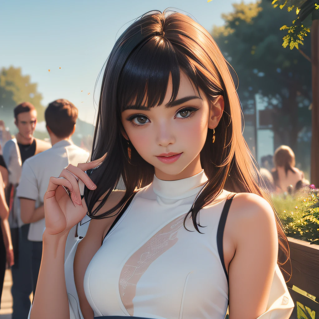 sfw, (Extremely detailed 8k wallpaper:2), (photo:2), (soigne Beautiful girl:2), (gives a lecture to friends:2), detailed (Face and eyes), (hyper realistic:1), (highly detailed:1), (epic realistic:1), rim light, (maximum details:1), cozy, (fullbody:1.3), (looking at viewer:2), (Woman's Attractive Qualities:2), (Attractive Woman:2), (Attractive:2), Smile, Intelligence, Empathy, Gracefulness, Sense of Style, Fitness, Grooming, Optimism, (Sensitivity:2), Sincerity, Romantic Gestures, Playfulness, Fashion Sense, (Sensuality:2), Charm, Modesty, Thoughtfulness, (Femininity:1), Flirtatiousness, Warmth, (Physical attractiveness:2), A beautiful smile, A love of life, strength and power, vulnerability, curiosity, wonder, love, (nature background:2), kawaii, waifu, Beautiful breasts, (attractive body:2), (Beautiful body:2), Beautiful pose, attractive pose, (Beautiful legs:1.0), (spread legs:1.0), (Beautiful clothes:1), (classic clothes:2), (elegant clothes:2), (European clothes:2), detailed clothes, (skirt:1), (blouse:1), (provocative pose)