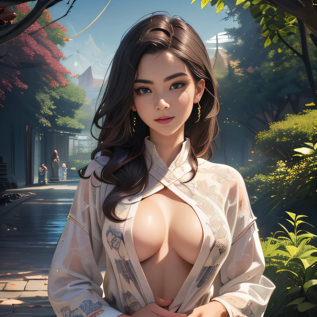 (Extremely detailed 8k wallpaper:2), (photo:2), (31 years old soigne Beautiful girl:2), (gives a lecture to friends:2), detailed (Face and eyes), (hyper realistic:1), (highly detailed:1), (epic realistic:1), rim light, (maximum details:1), cozy, (fullbody:1.3), (looking at viewer:2), (Woman's Attractive Qualities:2), (Attractive Woman:2), (Attractive:2), Smile, Intelligence, Empathy, Gracefulness, Sense of Style, Fitness, Grooming, Optimism, (Sensitivity:2), Sincerity, Romantic Gestures, Playfulness, Fashion Sense, (Sensuality:2), Charm, Modesty, Thoughtfulness, (Femininity:1), Flirtatiousness, Warmth, (Physical attractiveness:2), A beautiful smile, A love of life, strength and power, vulnerability, curiosity, wonder, love, (nature background:2), kawaii, waifu, Beautiful breasts, (attractive body:2), (Beautiful body:2), Beautiful pose, attractive pose, (Beautiful legs:1.0), (Beautiful clothes:1), (classic clothes:2), (elegant clothes:2), (European clothes:2), detailed clothes, (skirt:1), (blouse:1), (provocative pose)