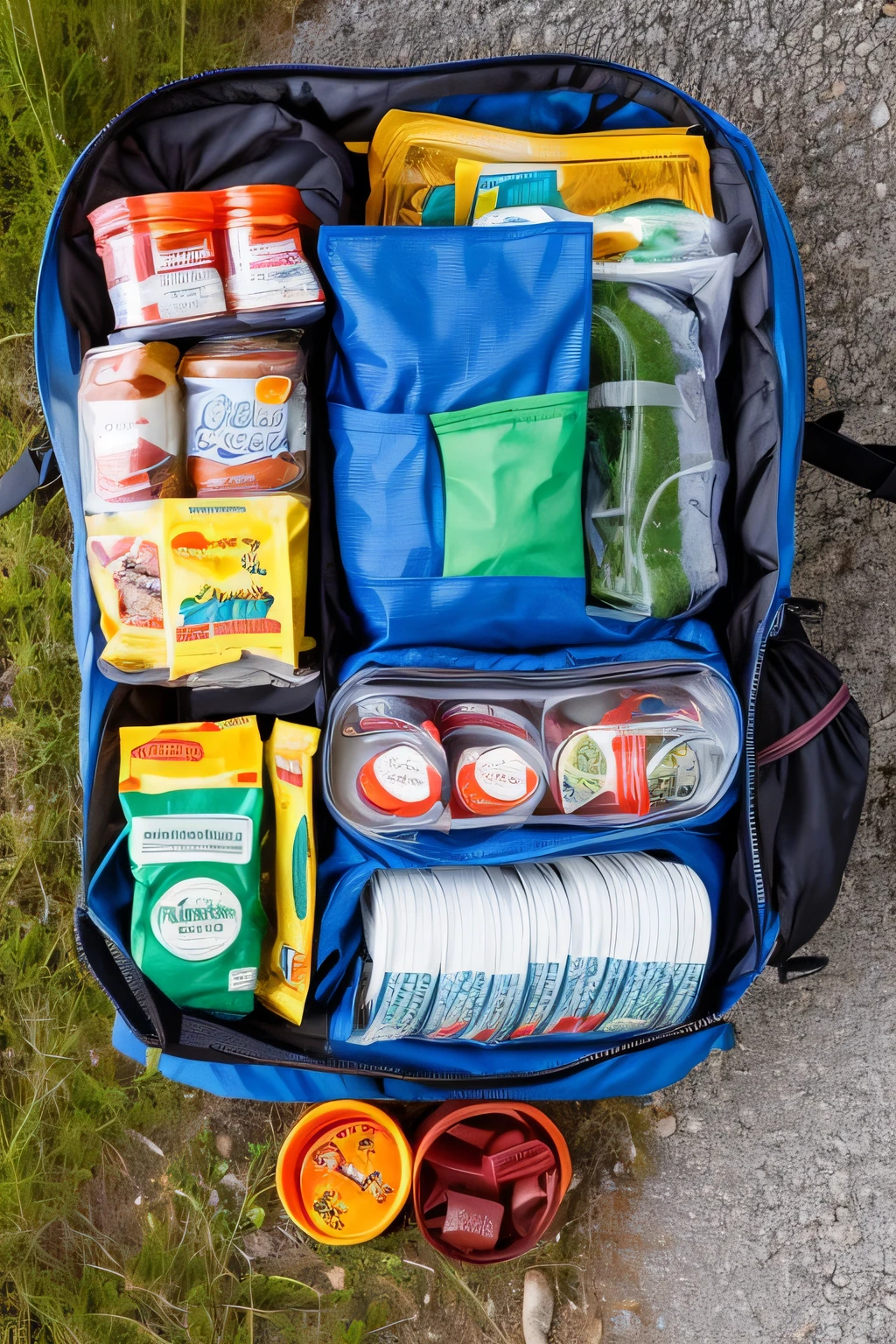 food supplies stocked neatly in the hiker backpack