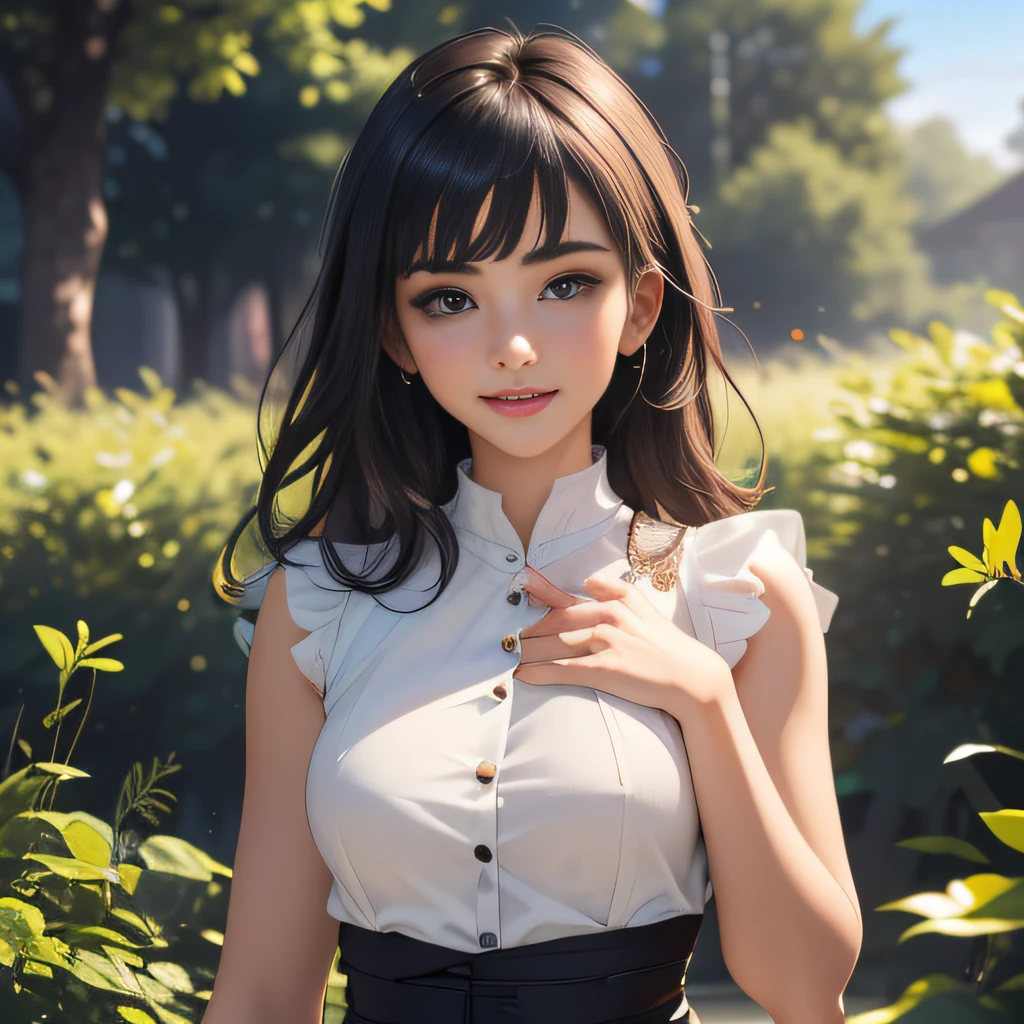 (Extremely detailed 8k wallpaper:2), (photo:2), (31 years old soigne Beautiful girl:2), (gives a lecture to friends:2), detailed (Face and eyes), (hyper realistic:1), (highly detailed:1), (epic realistic:1), rim light, (maximum details:1), cozy, (fullbody:1.3), (looking at viewer:2), (Woman's Attractive Qualities:2), (Attractive Woman:2), (Attractive:2), Smile, Intelligence, Empathy, Gracefulness, Sense of Style, Fitness, Grooming, Optimism, (Sensitivity:2), Sincerity, Romantic Gestures, Playfulness, Fashion Sense, (Sensuality:2), Charm, Modesty, Thoughtfulness, (Femininity:1), Flirtatiousness, Warmth, (Physical attractiveness:2), A beautiful smile, A love of life, strength and power, vulnerability, curiosity, wonder, love, (nature background:2), kawaii, waifu, Beautiful breasts, (attractive body:2), (Beautiful body:2), Beautiful pose, attractive pose, (Beautiful legs:1.0), (Beautiful clothes:1), (classic clothes:2), (elegant clothes:2), (European clothes:2), detailed clothes, (skirt:1), (blouse:1), (provocative pose)