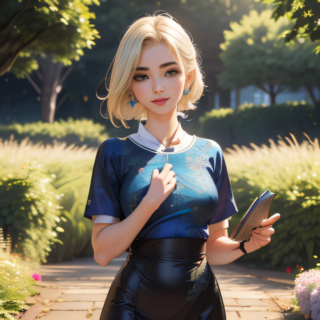 (Extremely detailed 8k wallpaper:2), (photo:2), (31 years old soigne Beautiful girl:2), (gives a lecture to friends:2), detailed (Face and eyes), (hyper realistic:1), (highly detailed:1), (epic realistic:1), rim light, (maximum details:1), cozy, (fullbody:1.3), (looking at viewer:2), (Woman's Attractive Qualities:2), (Attractive Woman:2), (Attractive:2), Smile, Intelligence, Empathy, Gracefulness, Sense of Style, Fitness, Grooming, Optimism, (Sensitivity:2), Sincerity, Romantic Gestures, Playfulness, Fashion Sense, (Sensuality:2), Charm, Modesty, Thoughtfulness, (Femininity:1), Flirtatiousness, Warmth, (Physical attractiveness:2), A beautiful smile, A love of life, strength and power, vulnerability, curiosity, wonder, love, (nature background:2), kawaii, waifu, Beautiful breasts, (attractive body:2), (Beautiful body:2), Beautiful pose, attractive pose, (Beautiful legs:1.0), (Beautiful clothes:1), (classic clothes:2), (elegant clothes:2), (European clothes:2), detailed clothes, (skirt:1), (blouse:1), (provocative pose)