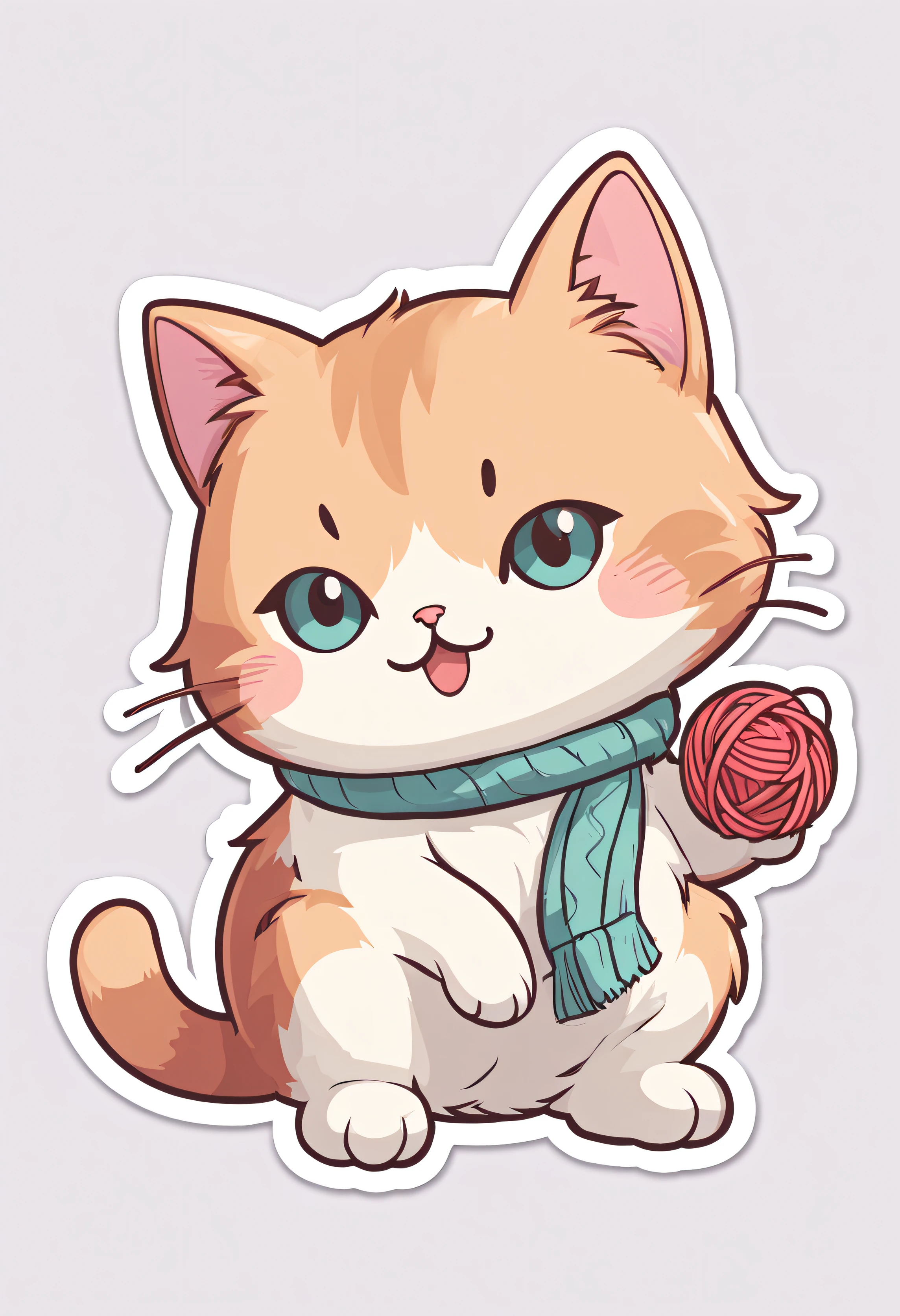 Kawaii cat playing with ball of wool drawing sticker
