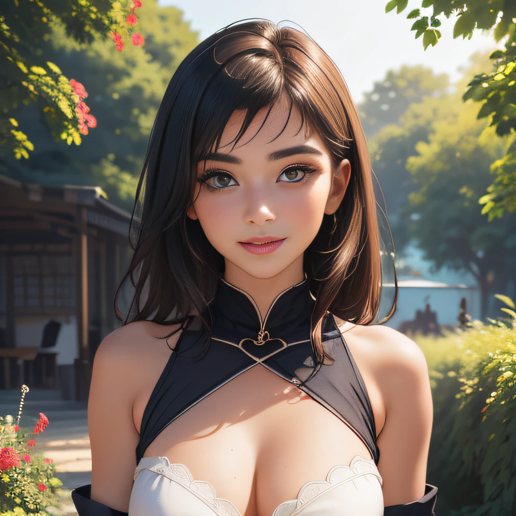 (Extremely detailed 8k wallpaper:2), (photo:2), (31 years old soigne Beautiful girl:2), (gives a lecture to friends:2), detailed (Face and eyes), (hyper realistic:1), (highly detailed:1), (epic realistic:1), rim light, (maximum details:1), cozy, (fullbody:1.3), (looking at viewer:2), (Woman's Attractive Qualities:2), (Attractive Woman:2), (Attractive:2), Smile, Intelligence, Empathy, Gracefulness, Sense of Style, Fitness, Grooming, Optimism, (Sensitivity:2), Sincerity, Romantic Gestures, Playfulness, Fashion Sense, (Sensuality:2), Charm, Modesty, Thoughtfulness, (Femininity:1), Flirtatiousness, Warmth, (Physical attractiveness:2), A beautiful smile, A love of life, strength and power, vulnerability, curiosity, wonder, love, (nature background:2), kawaii, waifu, Beautiful breasts, (attractive body:2), (Beautiful body:2), Beautiful pose, attractive pose, (Beautiful legs:1.0), (Beautiful clothes:1), (classic clothes:2), (elegant clothes:2), (European clothes:2), detailed clothes, (skirt:1), (blouse:1), (provocative pose)