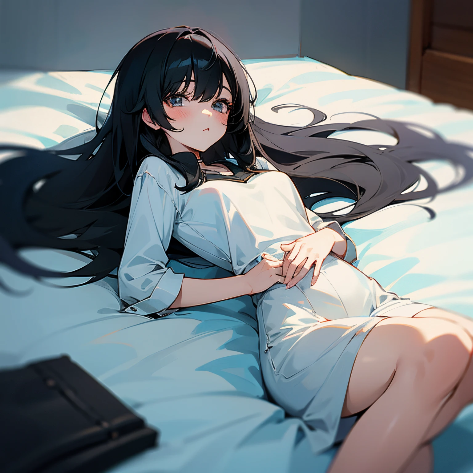 Anime girl with black hair laying