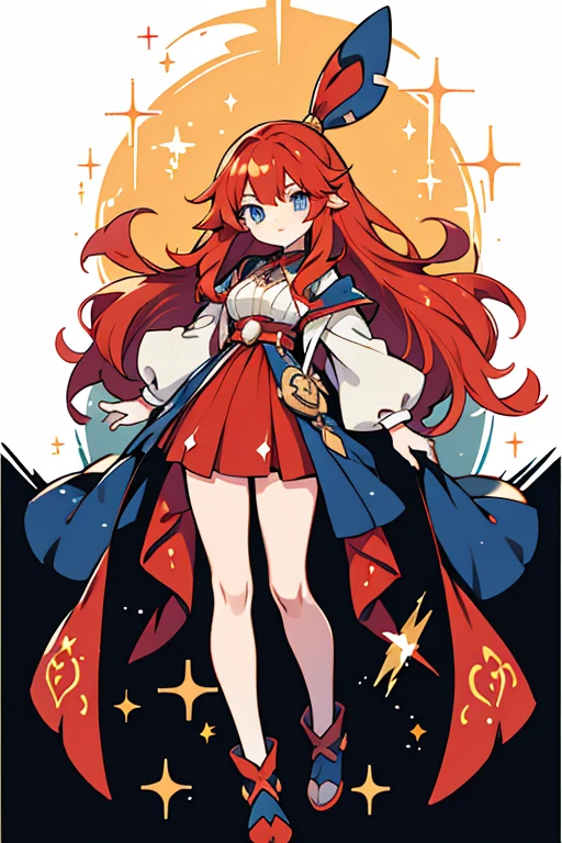 starry sky fantasy streamlined red hair Deep blue accessories narrow eyes cute ride a dragon high sky