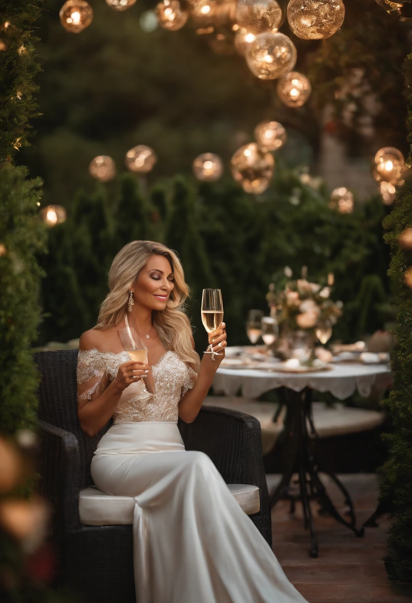 A picture of her relaxing in her luxurious backyard with a glass of champagne,original,Hot mom with plastic surgery, lives in brentwood, CA