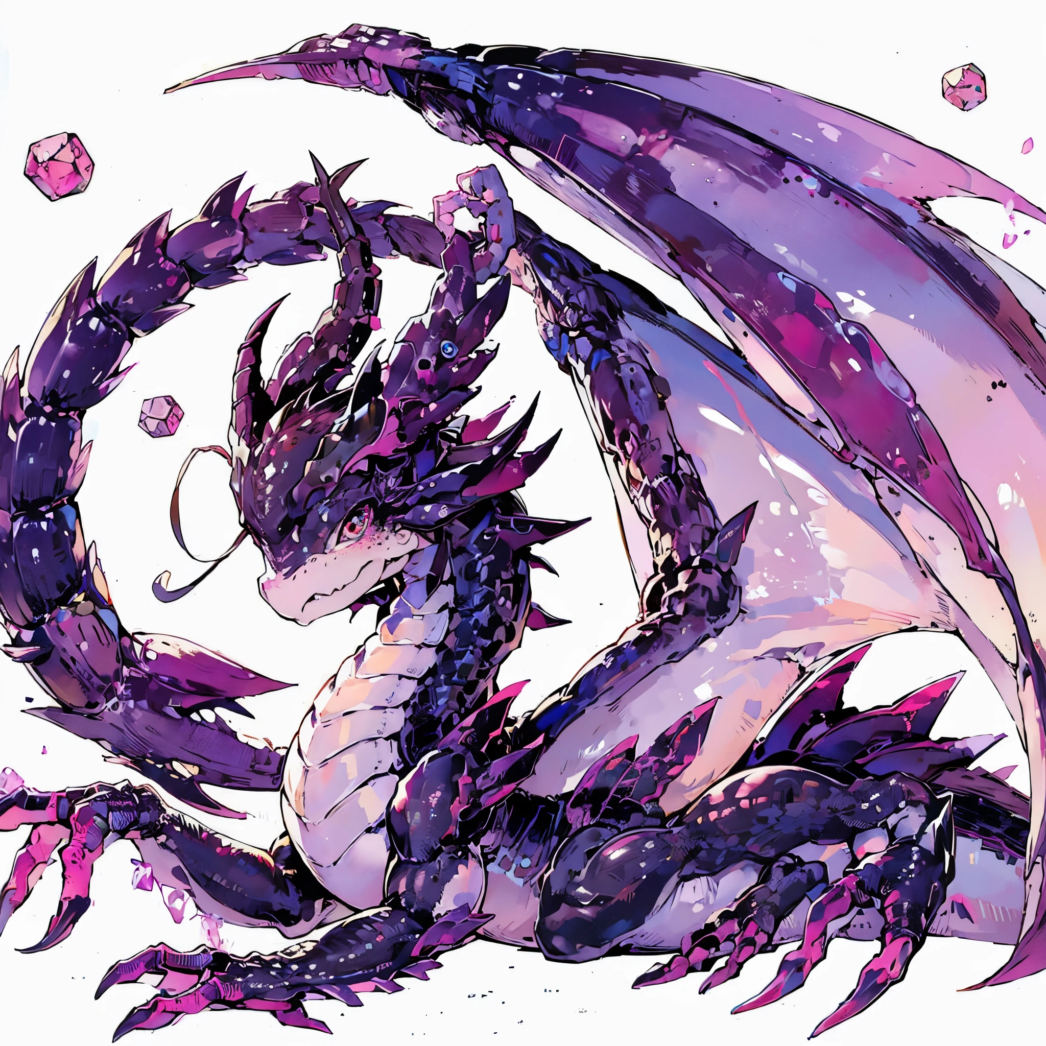 Female Dragon. scorpion motif. poison aura. anime style.