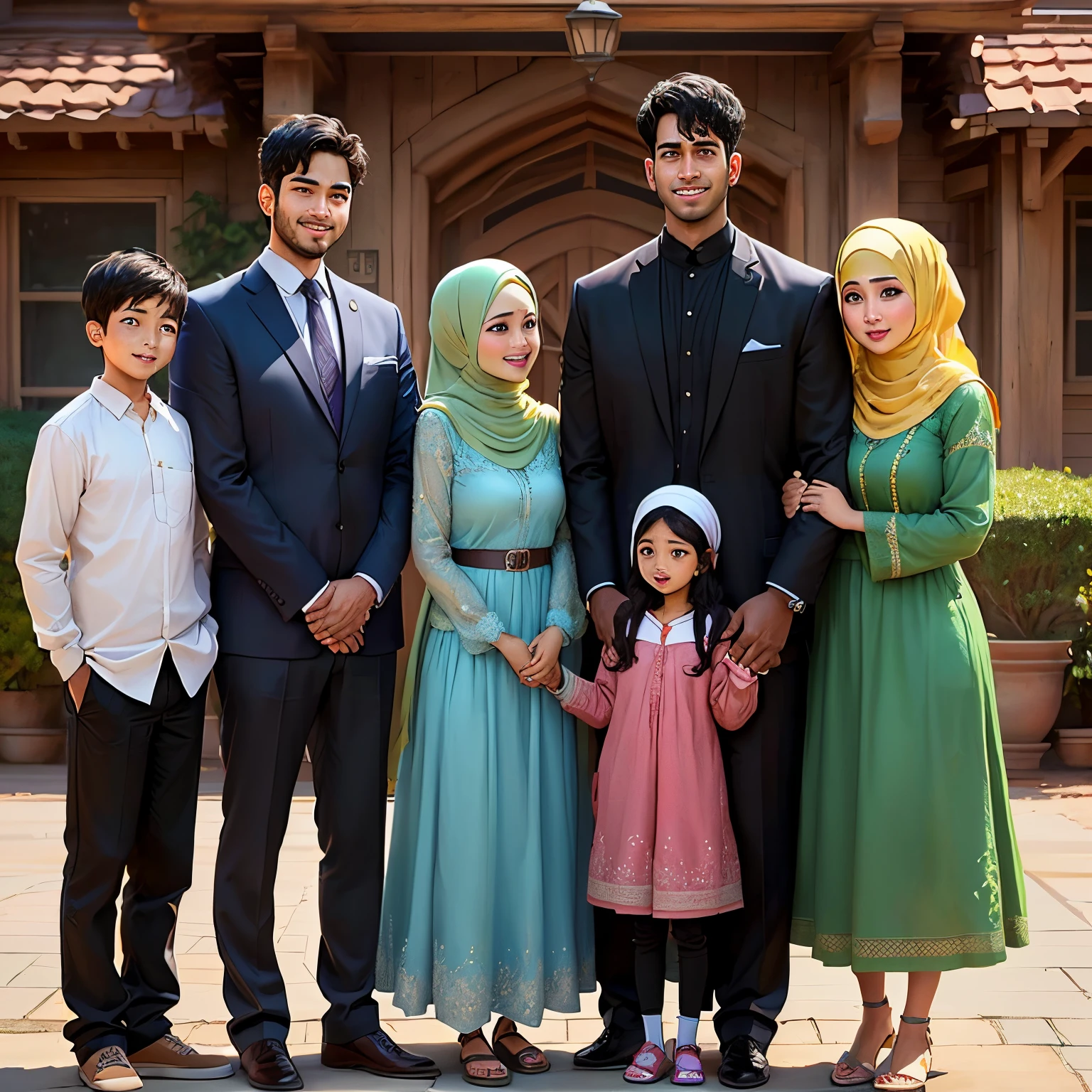 Disney Pixar Muslim couple with 4 children. 2 boys 2 girls