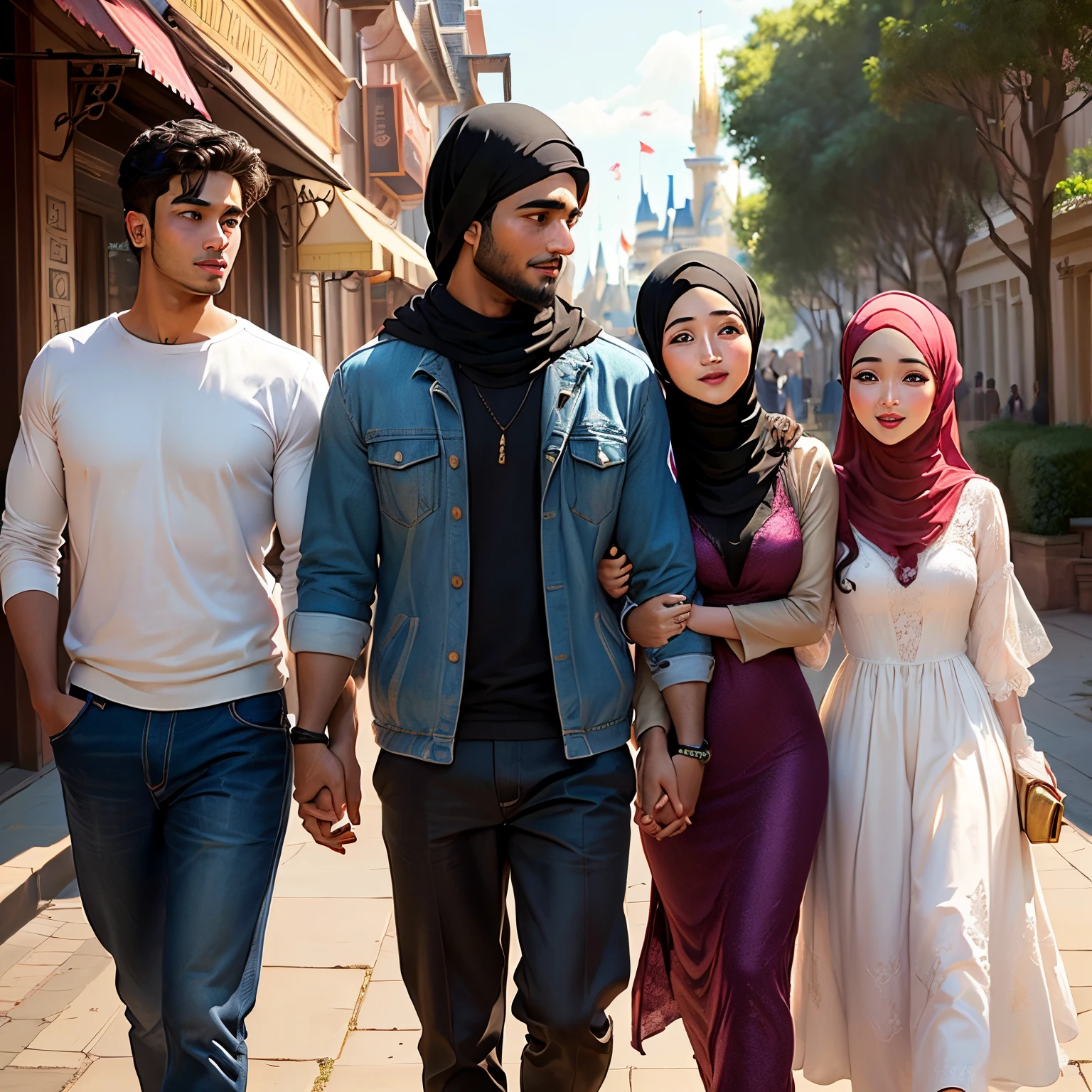 Disney Pixar Muslim couple with 4 children. 2 boys 2 girls