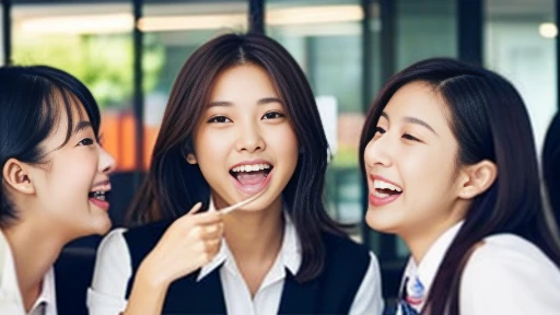 Officelady　lunch　lunch　Lunch at the office　multiple colleagues　Prominent presence　college girls　The face is also precisely expressed...　natural make up　Fun atmosphere　Large table　vibrancy　Laughing　enticing lips　All have gravure-like faces　A sexy