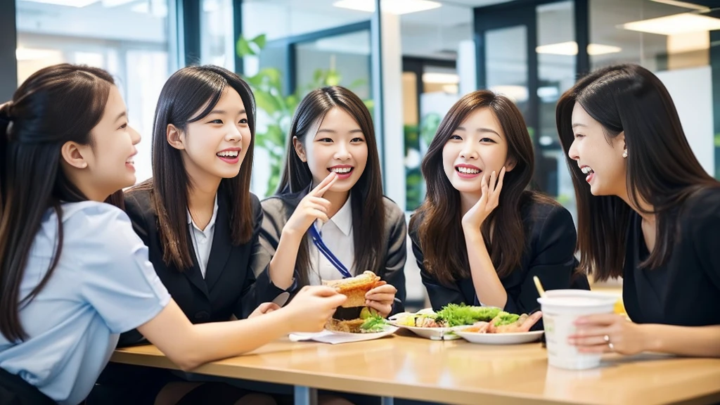 Officelady lunch lunch Lunch at the office multiple colleagues conspicuous presence college girls The face is also precisely expressed.... natural make up Fun atmosphere Large table vibrancy Laughing enticing lips Everyone looks like gravure A sexy