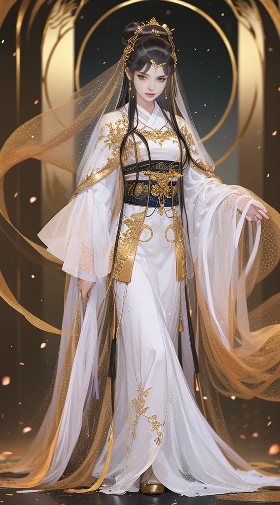 (8K,RAW photogr:1.2),Best quality,1 Persian beauties、pretty face、fine skin、veils,Gorgeous buns、hair adornments、Hanfu、jewely、Full body lesbian,high detal,focal,Elegant and soft yarn,sketching,Denoising,theatrical,film color grade,particle effect,white backgrounid,超高分辨率,The best shadow,raw,(HighDynamicRange)(Wallpapers)(电影灯光)(Focus sharp),tmasterpiece,(Very detailed CG unified 8k wallpaper)