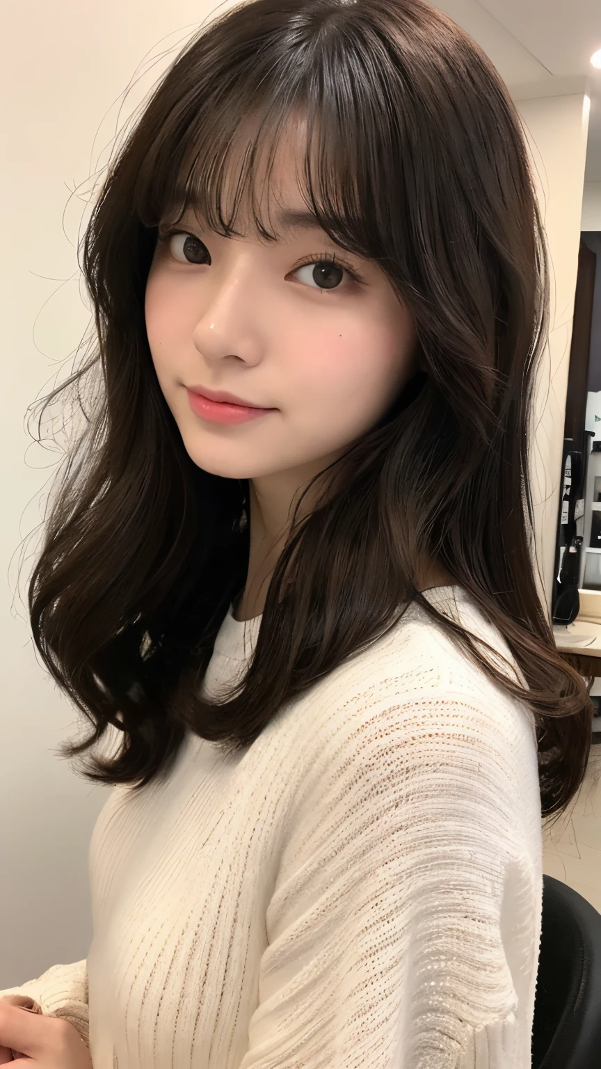 (Highly realistic photos, High resolution, detailed face, fine eyes), ((Taken in front of a white wall))、japanese woman, 40 years old, various expressions, alone:1, slim figure, different hairstyles, casual clothes, Only one person appears in the photo、long sleeve dress、Photographed in natural light、simple necklace、spring clothes、don&#39;t look at the camera、profile、dark brown hair color、bob hair、hands are down