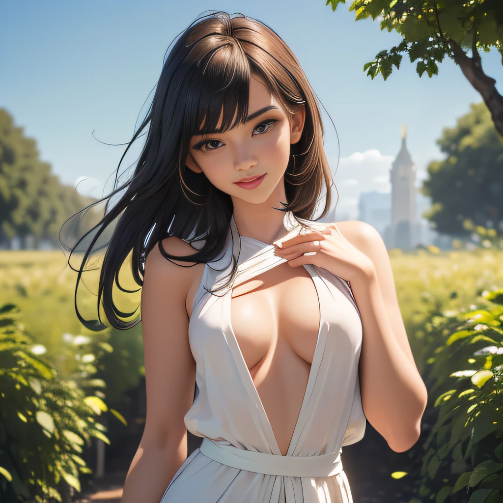 (Extremely detailed 8k wallpaper:2), (photo:2), (23 years old soigne Beautiful girl:2), (gives a lecture to friends:2), detailed (Face and eyes), (hyper realistic:1), (highly detailed:1), (epic realistic:1), rim light, (maximum details:1), cozy, (fullbody:1.3), (looking at viewer:2.0), (Woman's Attractive Qualities:2), (Attractive Woman:2), (Attractive:2), Smile, Intelligence, Empathy, Gracefulness, Sense of Style, Fitness, Grooming, Optimism, (Sensitivity:2), Sincerity, Romantic Gestures, Playfulness, Fashion Sense, (Sensuality:2), Charm, Modesty, Thoughtfulness, (Femininity:1), Flirtatiousness, Warmth, (Physical attractiveness:2), A beautiful smile, A love of life, strength and power, vulnerability, curiosity, wonder, love, (nature background:2), kawaii, waifu, Beautiful breasts, (attractive body:2), (Beautiful body:2), Beautiful pose, attractive pose, (Beautiful legs:1.0), (Beautiful clothes:1), (classic clothes:2), (elegant clothes:2), (European clothes:2), detailed clothes, (skirt:1), (blouse:1), (provocative pose)