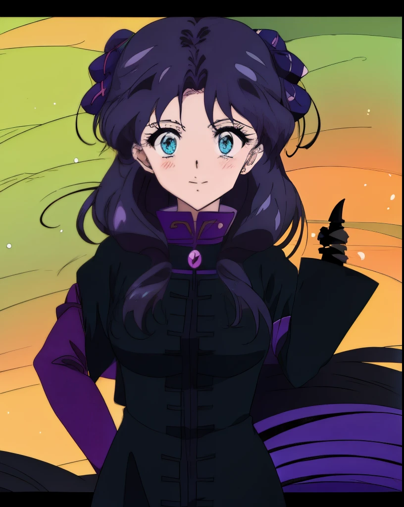 anime girl with black hair and purple dress pointing up, anime moe artstyle, inspired by Okumura Masanobu, shalltear from overlord, anime girl wearing a black dress, 1 7 -  - old me goth girl, gothic maiden anime girl, maya fey from ace attorney, black - haired mage, inspired by Okumura Togyu