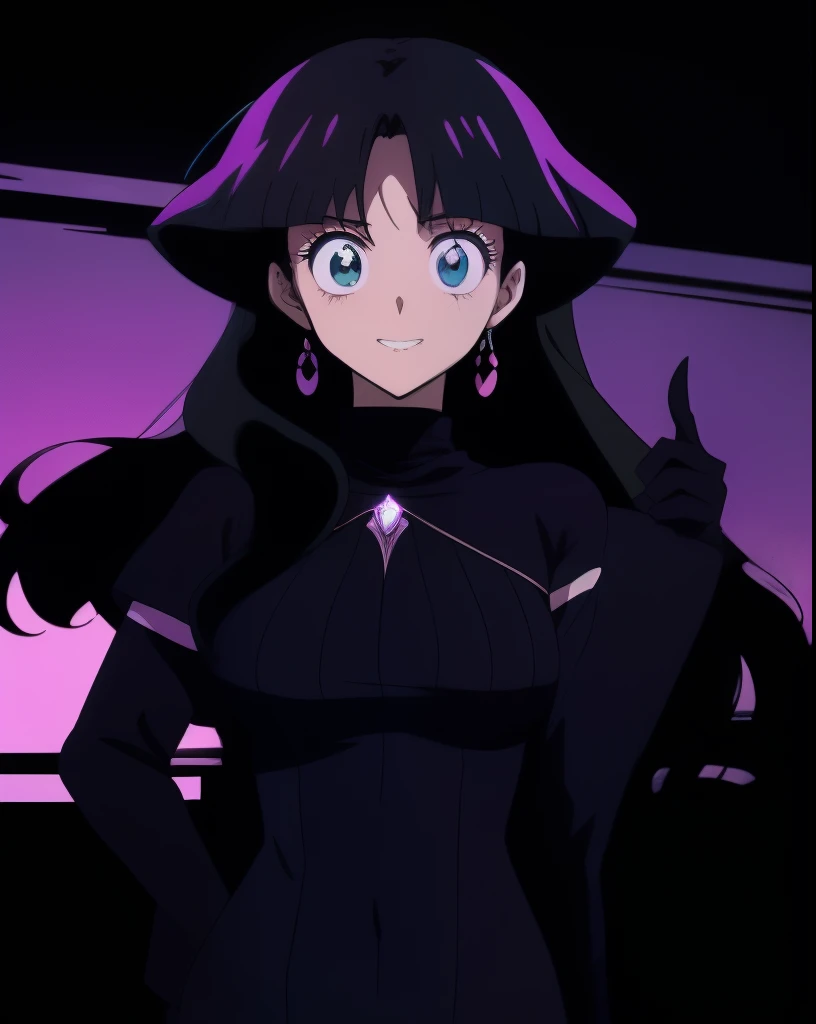 anime girl with black hair and purple dress pointing up, anime moe artstyle, inspired by Okumura Masanobu, shalltear from overlord, anime girl wearing a black dress, 1 7 -  - old me goth girl, gothic maiden anime girl, maya fey from ace attorney, black - haired mage, inspired by Okumura Togyu