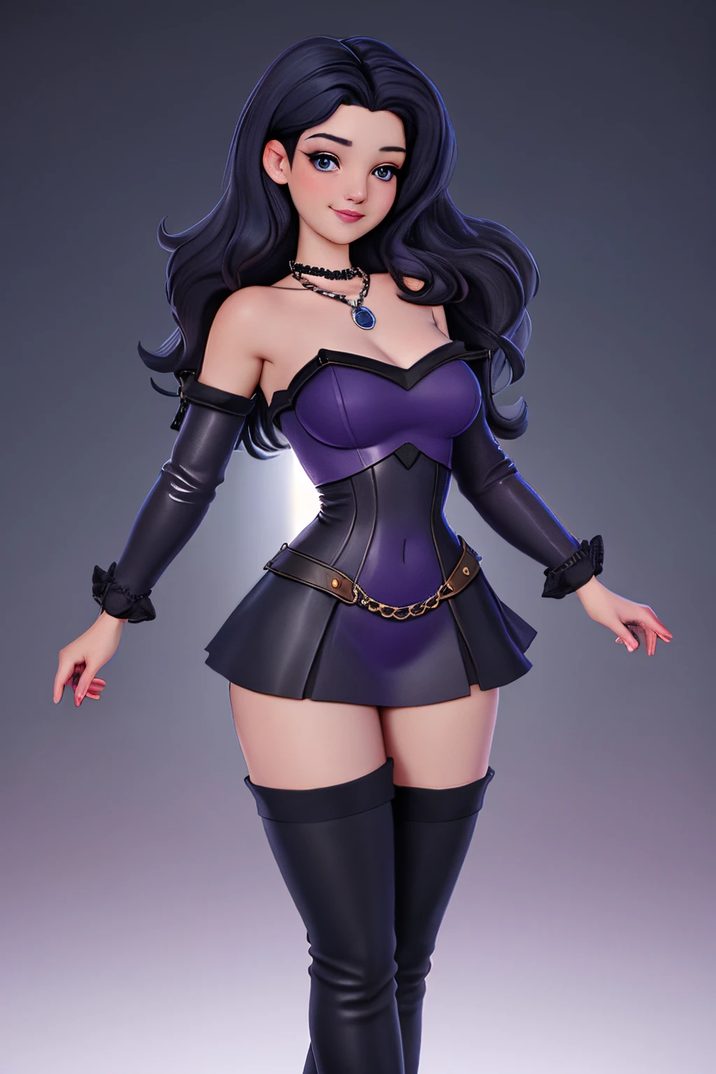 close up 1girl in, 20years, Solo, Aesthetic artwork, long dark blue hair, thick dark blue hair, Violet eyes, clear skin, pale skin, massive breasts, DD-Cup, cleavage, fit body, (round hips, thin waist: 1.25), (Sirius face, dark lipstick, mischievous smile:1.1), key necklace, (wearing full length wizard robes purple, corset, bare shoulders, thigh high boots, chains:1.1), (sitting:1.21), (detailed Castle roof background:1.1), rooftop, overlooking medieval city, 4k textures, soft cinematic light, RAW intricate, elegant, highly detailed, sharp focus, soothing tones, insane details, intricate details, hyperdetailed, low contrast, soft light, exposure blend, hdr, faded