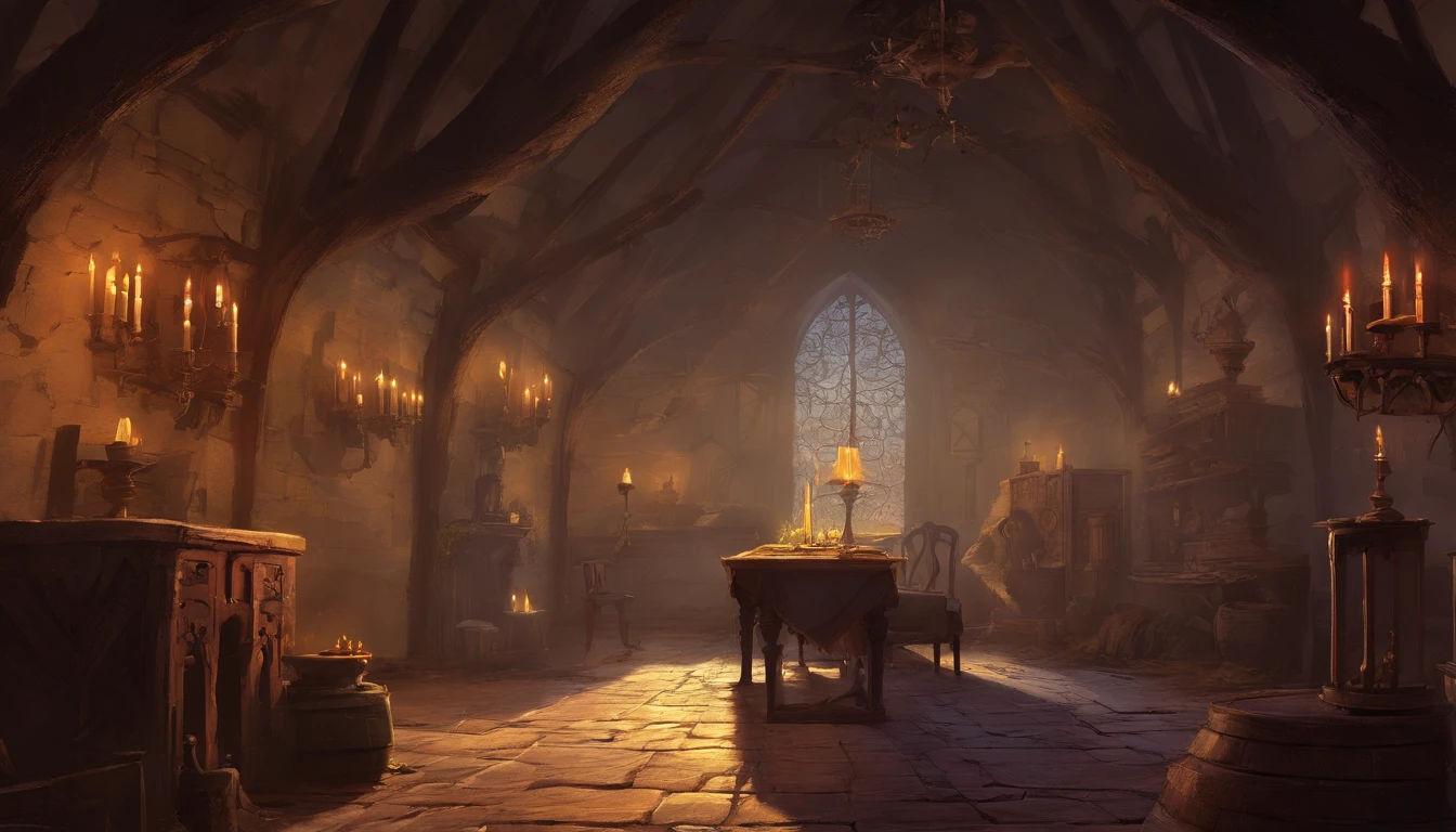 inside a medieval fantasy noble estate in the corner of a room in the evening, farther away from prying eyes and ears, the atmosphere is of conspiracy