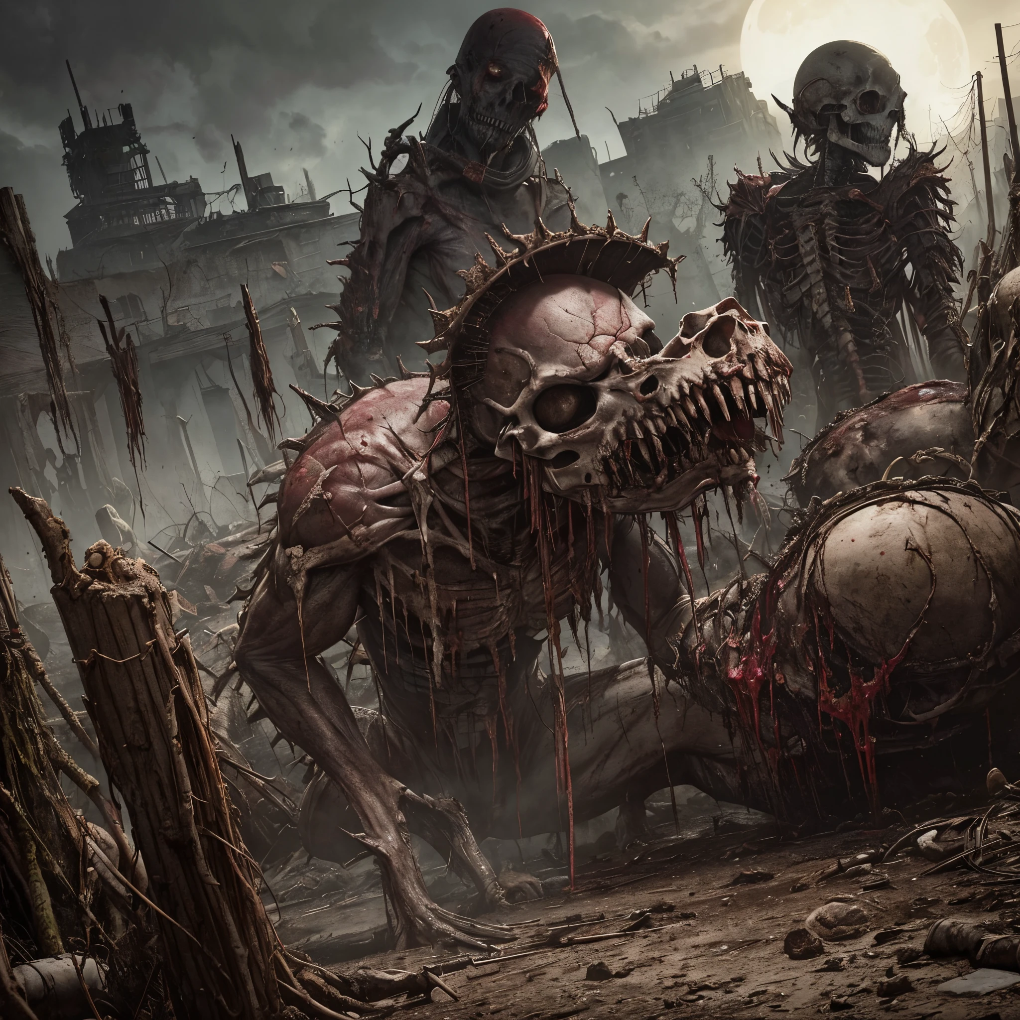Masterpiece, highest quality, (high detail:1.2), creepy female monsters, creepy beasts, corner, phobia scene, bodies, corpsets, rotten meat, rotten skin, zoombie, blood, creepy, broken bone, bones, skeleton, a lot of dried blood and clots death, horror, obscure , shadows, swamp, horrifying creatures body rotten, sharp objects, living death, stumps, zoombies, gore, rotten organs, guts, dark macabre, virus, viruses and spores, mutants, mutations, altered DNA, sunset, strange creatures, post-apocalyptic, amputations, trauma, beats, bites, lacerations, hematomas and teratomas, post-apocalyptic background,1girl, blood tears, large breast, post mortem eyes, strange, tear the skin, blisters, rotten, fungus, undeath, dirt, human waste, exposed tissues and muscles.