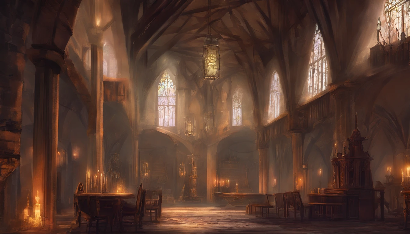 inside a medieval fantasy noble estate in the corner of a grand hall in the evening, farther away from prying eyes and ears, the atmosphere is of conspiracy