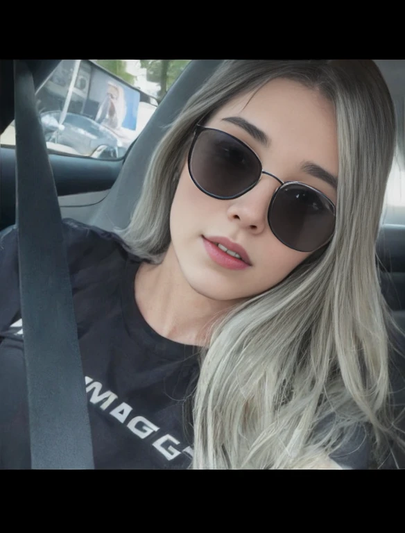 puffy woman with sunglasses and black shirt in a car, Lorena Avarez, Ayahausca, Marischa Becker, Mulher de 30 anos, 3 0 anos de idade mulher, Alanis Guillen, fernanda suarez, Parece Fabiula Nascimento, Angiewolf, Mia califa, longos cabelos cinzas, perfeitamente sombreado, Violeta Myers
