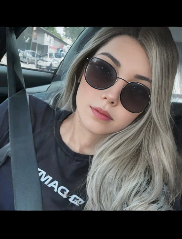 puffy woman with sunglasses and black shirt in a car, Lorena Avarez, Ayahausca, Marischa Becker, Mulher de 30 anos, 3 0 anos de idade mulher, Alanis Guillen, fernanda suarez, Parece Fabiula Nascimento, Angiewolf, Mia califa, longos cabelos cinzas, perfeitamente sombreado, Violeta Myers