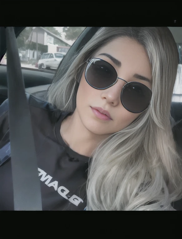 puffy woman with sunglasses and black shirt in a car, Lorena Avarez, Ayahausca, Marischa Becker, Mulher de 30 anos, 3 0 anos de idade mulher, Alanis Guillen, fernanda suarez, Parece Fabiula Nascimento, Angiewolf, Mia califa, longos cabelos cinzas, perfeitamente sombreado, Violeta Myers