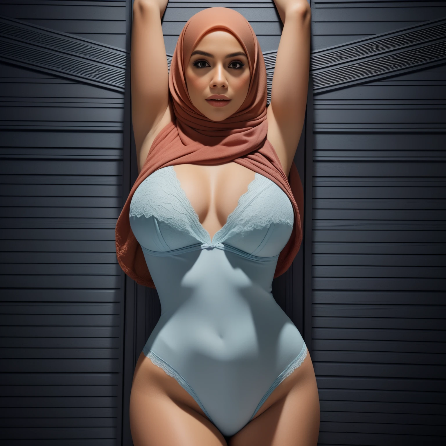malay girl wearing hijab, beautifull hand, perfect hand, realistic hand, malay girl wearing hijab, 48 Years Old beautiful woman. ((lace bra and panties)),(bigger boobs),((look front at the camera))., Emphasize ass, biggerchest, big Nipple, de pele branca, bigger breasts thin waist, mexico-style street, Hyper-Realism, Cinematic lighting, depth of fields, From below, vanishing point, F/2.8, Anatomically correct, Textured skin, Super Detail, awardwinning, Best Quality, hight resolution, wearing pastel blue underwear, bra and panties only, hospital ward background, spread leg open, RAW photo, best quality, masterpiece, high detail RAW color photo, malay girl, professional photograph, (realistic, photorealistic:1.37), (high detailed skin:1.2), high resolution, beautiful detailed eyes, dramatic lighting, cinematic lighting, back light, professional lighting, detailed skin texture, insane details, intricate details, accent lighting, soft volumetric light, bokeh, (dramatic light:1.2), (neutral colors:1.3), cross process,