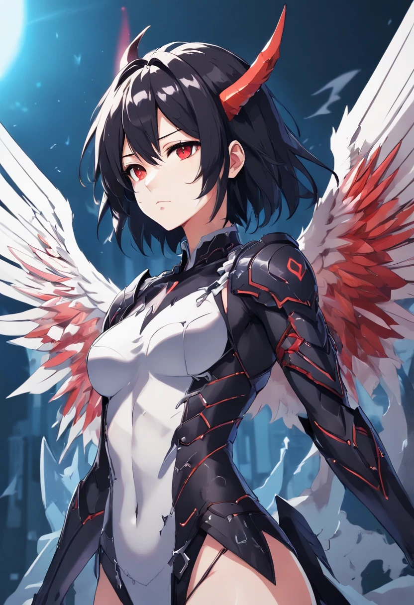 Crie uma succubus. Ela deve ter pele vermelha, symmetrical face, chifres retorcidos, olhos completamente negros, cabelos longos e negros. Seu corpo deve ter seios grandes, cintura fina, quadris largos e coxas grossas. She must possess a pair of demonic wings located on her back and a tail with an arrow at the tip.