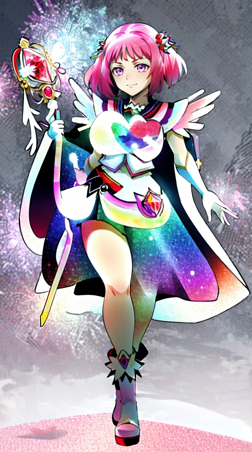 masterpiece, best quality, indoors, mamikafairy, 1girl, solo, looking at viewer,, hand arms full body,boots, standing,cute,breast, curvy, female,fantasy goddess,there is a cartoon picture of a woman with a very large breast, glowing divine being, glowing holy aura, inspired by Luma Rouge, the non-binary deity of spring, ethereal rainbow nimbus, the butterfly goddess of fire, inspired by Mariel, glowing aura around her, astral wind, as the goddess of the saturn, “uwu the prismatic person, big breast, serious, beautiful eyes, , full body, , long robe, long dress, ,priestess ,holy, smile, god rays, ray tracing, sparkle, cinematic lighting, UHD, retina, masterpiece, ccurate, anatomically correct, textured skin, super detail, high details, high quality, award winning, best quality, highres, 1080P, HD, 4K, thunder aura, light aura,full, snak staff,closed mouth, huge breast, curvy, ?????, standing, heroic, pose, background ruin of a misterios city,UHD, retina, masterpiece, ccurate, anatomically correct, textured skin, super detail, high details, high quality, award winning, best quality, highres, 1080P, HD, 4K, sun aura